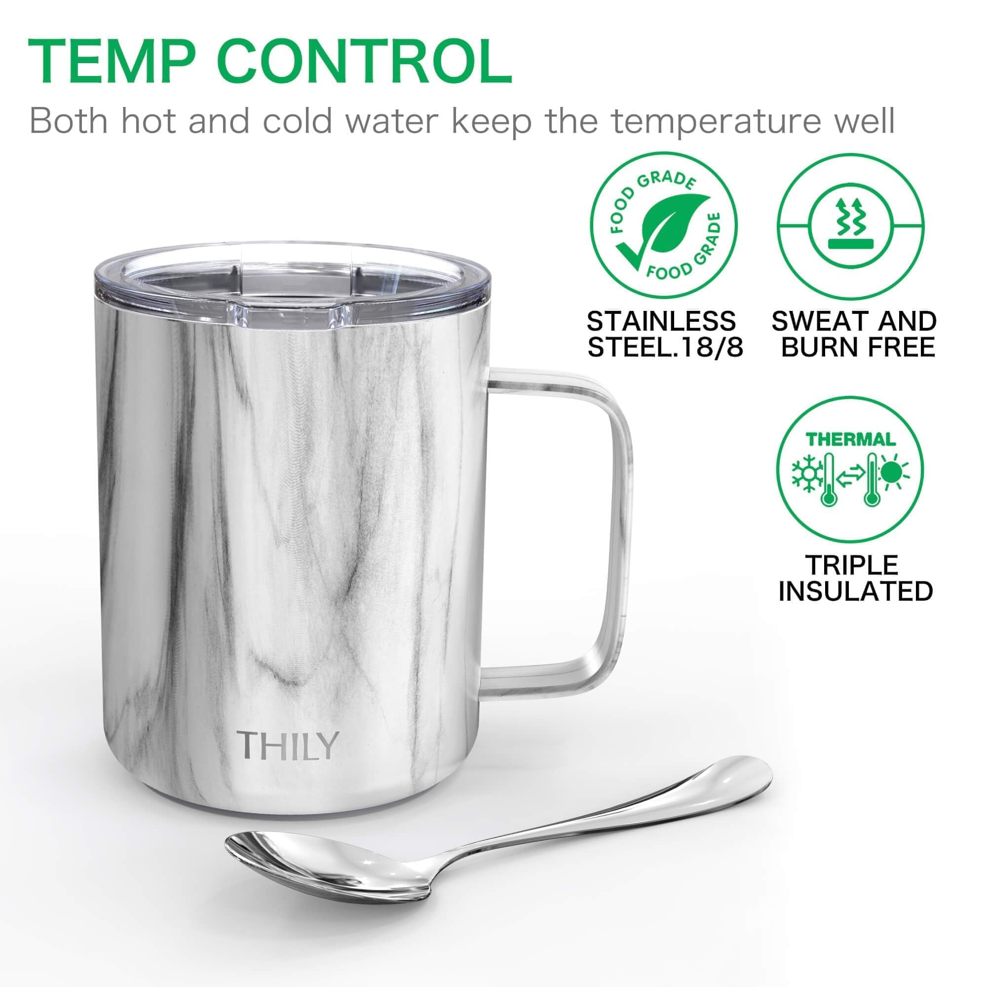 Thily Vacuum Insulated Travel Coffee Mug 12 Oz Triple-Insulated Stainless Steel Travel Mug With Handle, Spill-Proof Lid, Lightwe
