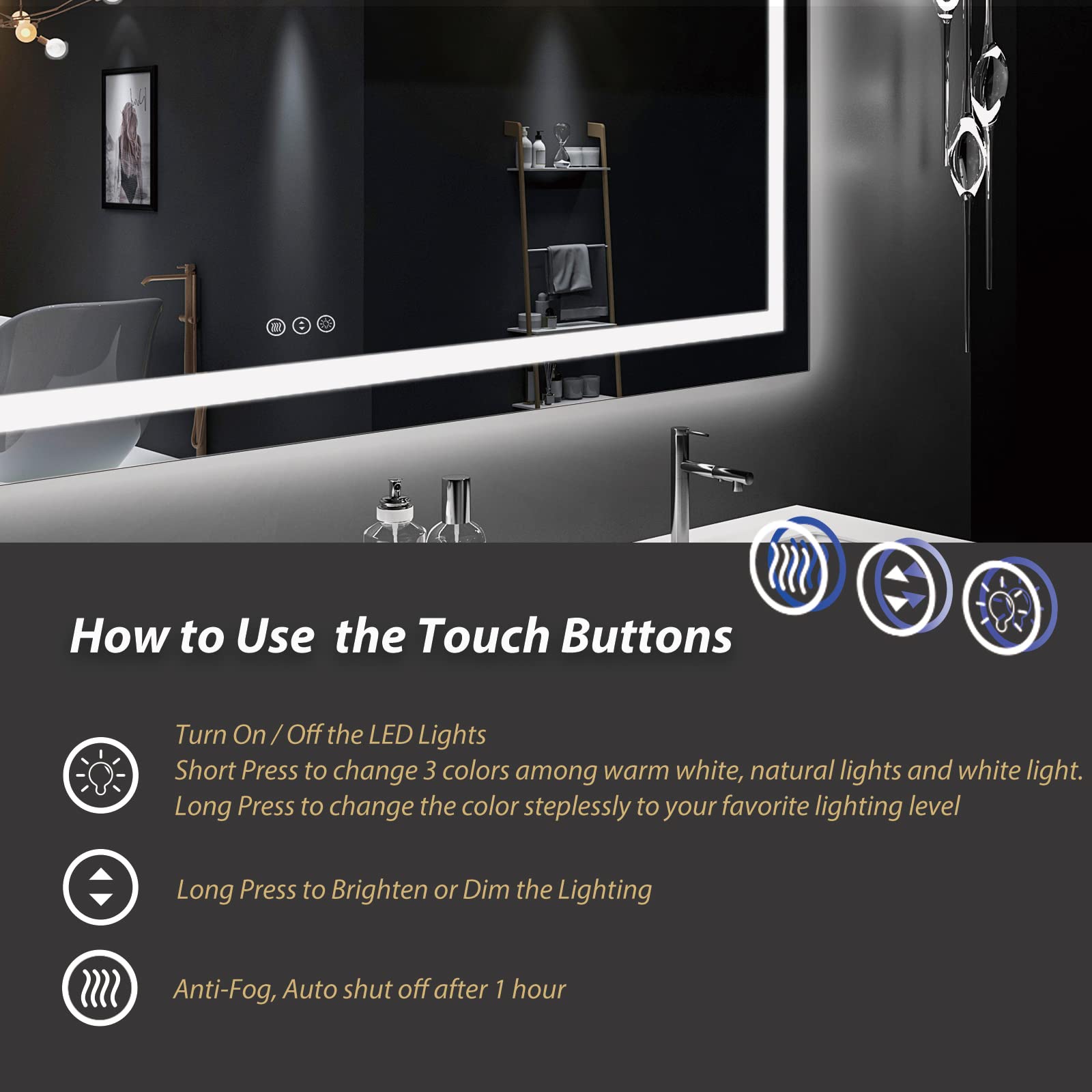 Oddsan 40 X 38 Led Bathroom Mirror For Vanity, Rectangle Lighted Vanity Mirrors With Lights, Dimmable, Anti-Fog, Shatter-Proof,
