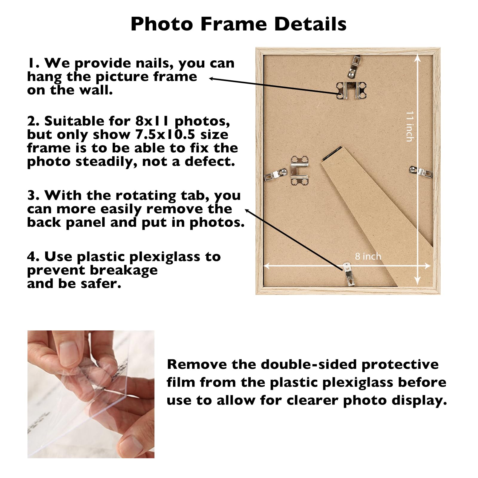 JCJMY 8x11 Picture Frame for Wall Hanging or Tabletop, Wall Mounting Horizontally or Vertically, 8 x 11 Wall Gallery Poster Phot