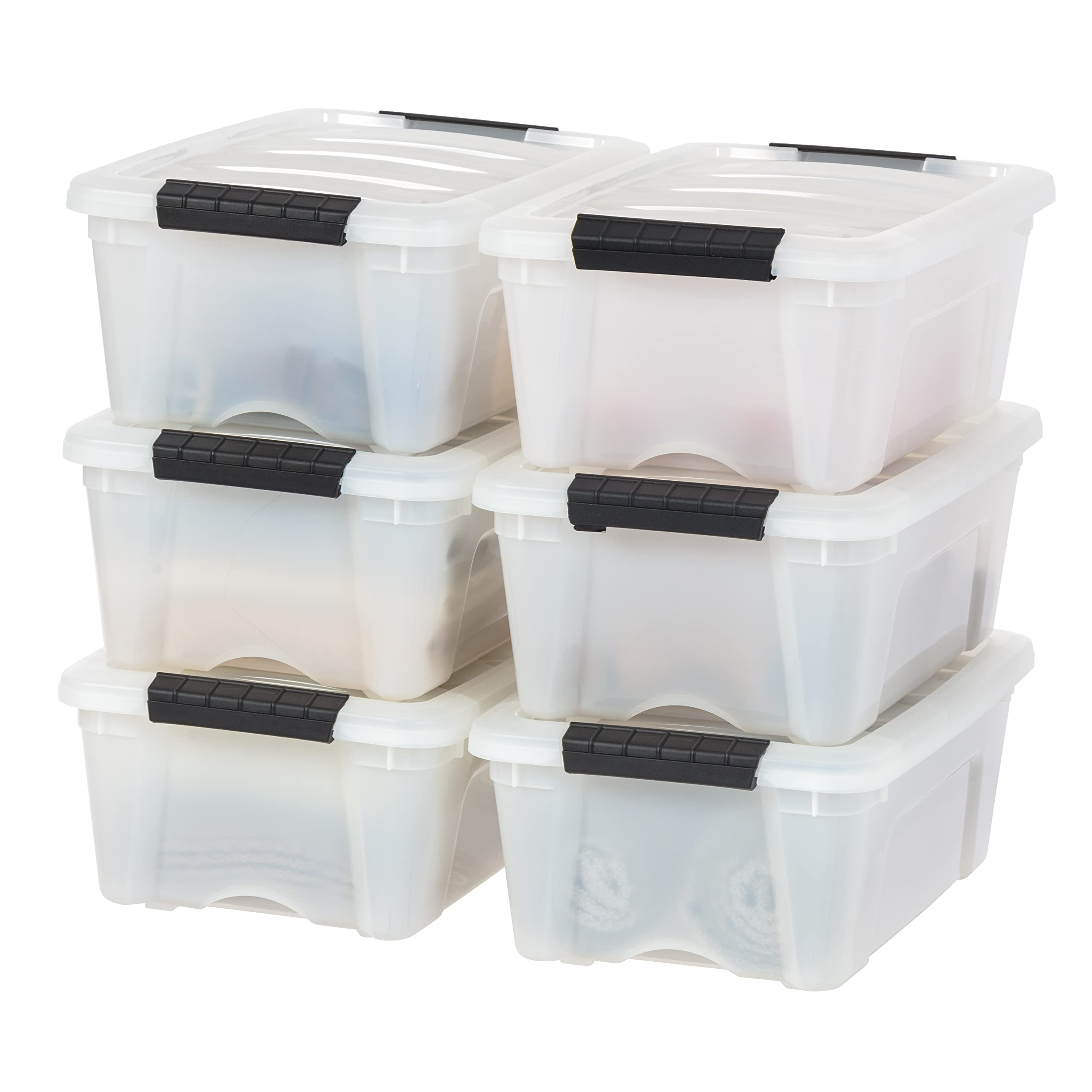Iris Usa 12 Qt. Plastic Storage Container Bin With Secure Lid And Latching Buckles, 6 Pack - Pearl, Durable Stackable Nestable O