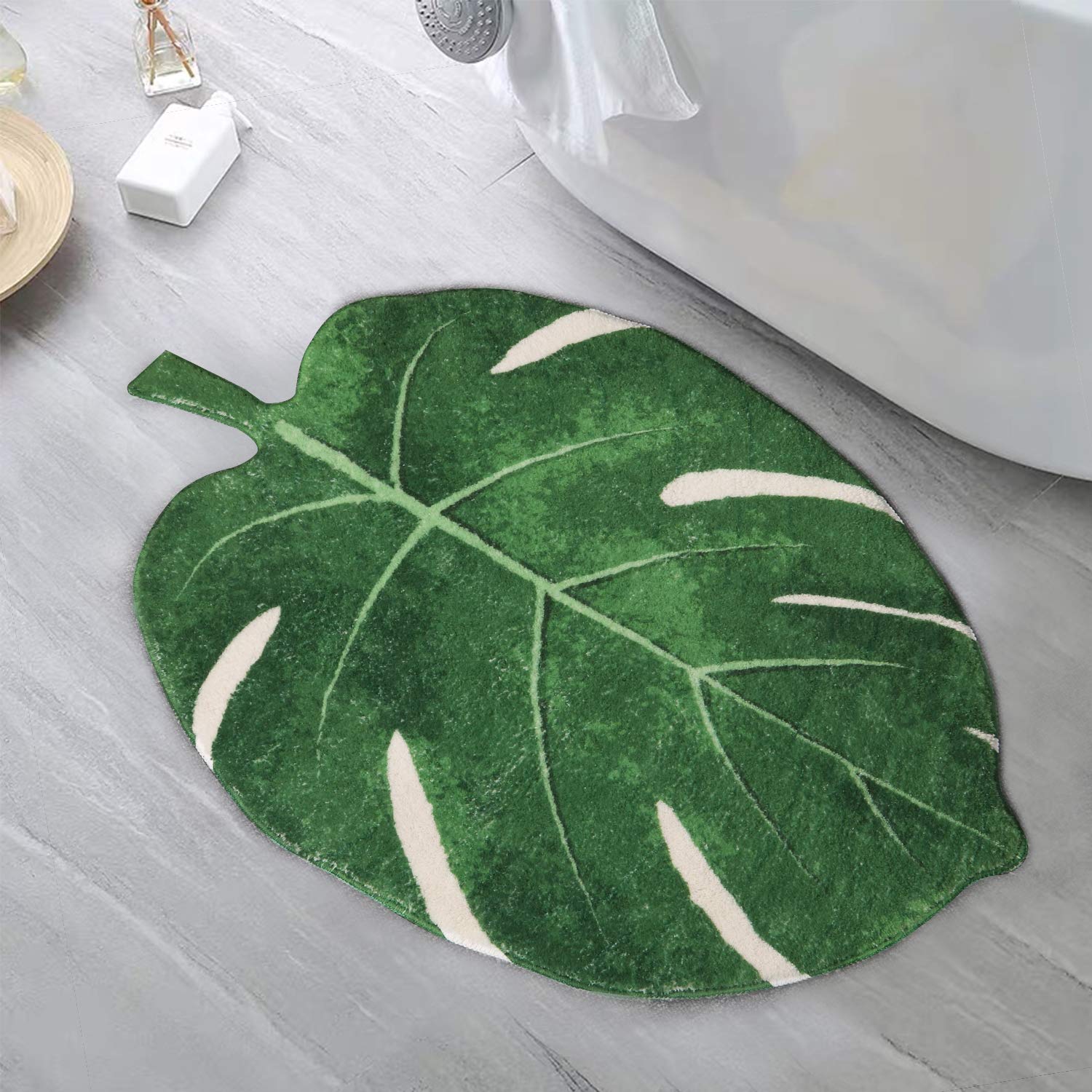 Haocoo Area Rugs 2'X3' Leaves Velveteen Green Bath Mat Non-Slip Soft Bathroom Rugs Luxury Microfiber Bath Rug Machine Washable D
