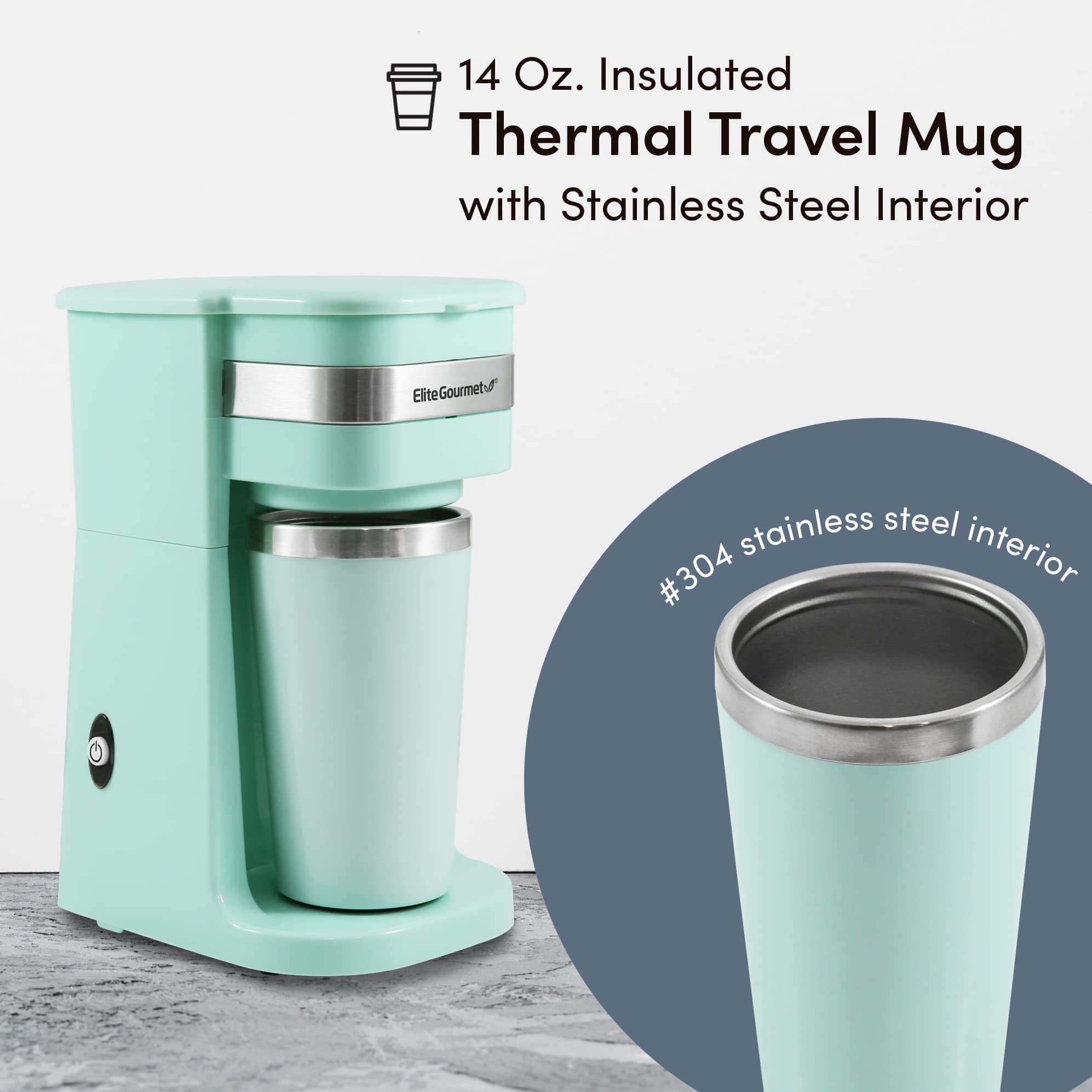 Elite Gourmet Ehc117M Personal Single-Serve Compact Coffee Maker Brewer Includes 14Oz. Thermal Travel Mug With Stainless Steel I