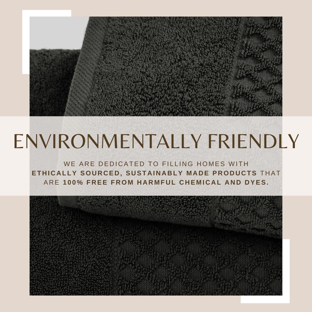 Dark Grey Bath Towels - 100% Cotton 6 Piece Towel Set - 2 Bath Towels, 2 Hand Towels, 2 Washcloths - Absorbent, Durable, Quick-D