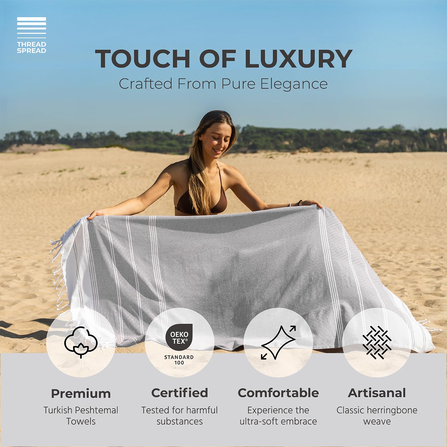 Thread Spread Turkish Cotton Beach Towels 2 Pack - 39'' X 71'' Quick Dry Sand Free Beach Towels For Adults - Oversized, Large, L