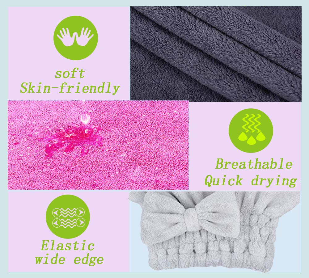 MAYOUTH Microfiber Hair Drying Towels Head wrap with Bow-knot Shower Cap Hair Turban hairWrap Bath Cap for Curly Long & Wet Hair