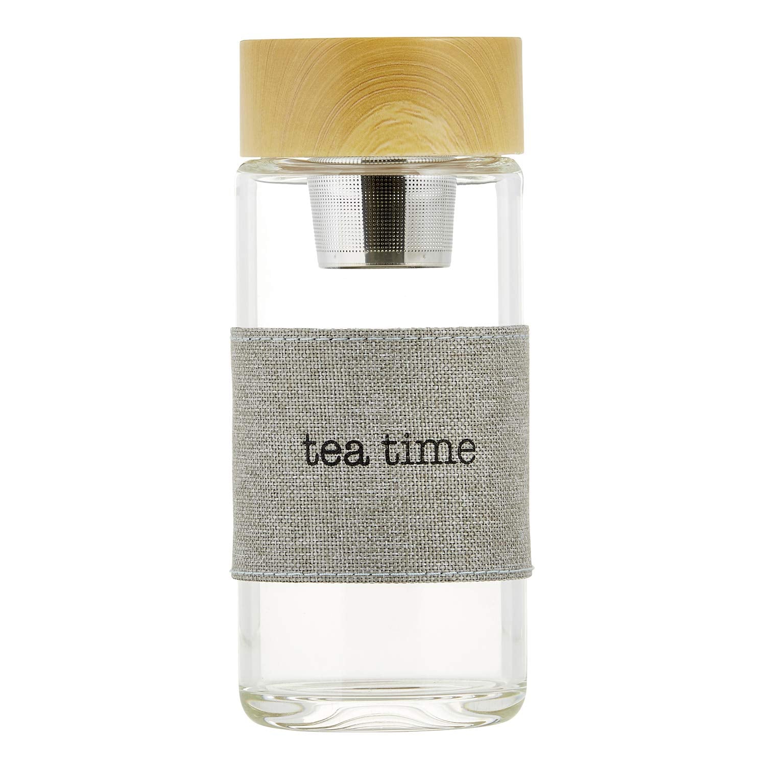 SB Design Studio SIPS F1404 Glass Water Bottle with Built-In Tea Infuser, 12-Ounces, Tea Time