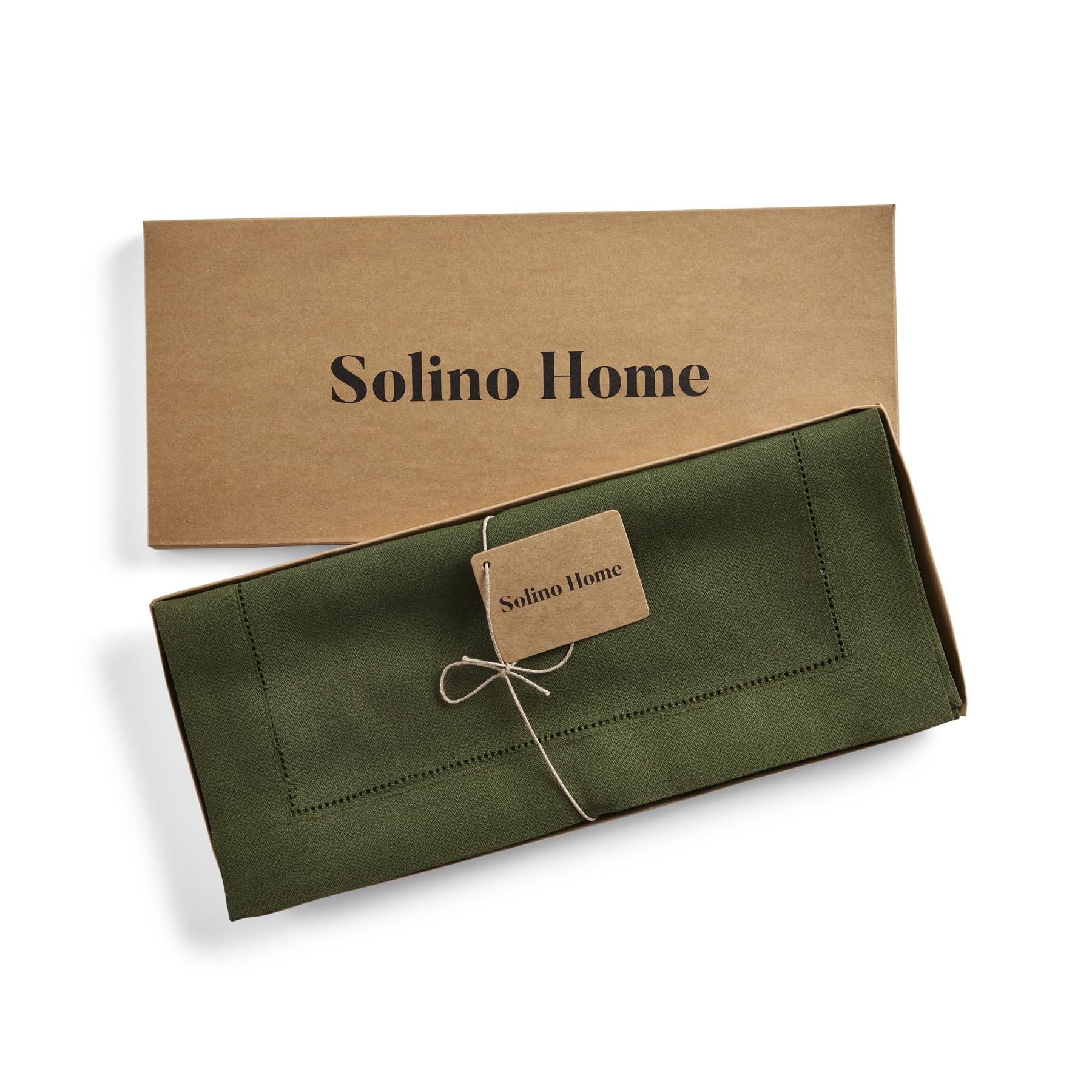 Solino Home Linen Olive Table Runner 36 Inch - 100% Pure Linen Classic Hemstitch Short Table Runner 14 X 36 Inch Ideal For Dress