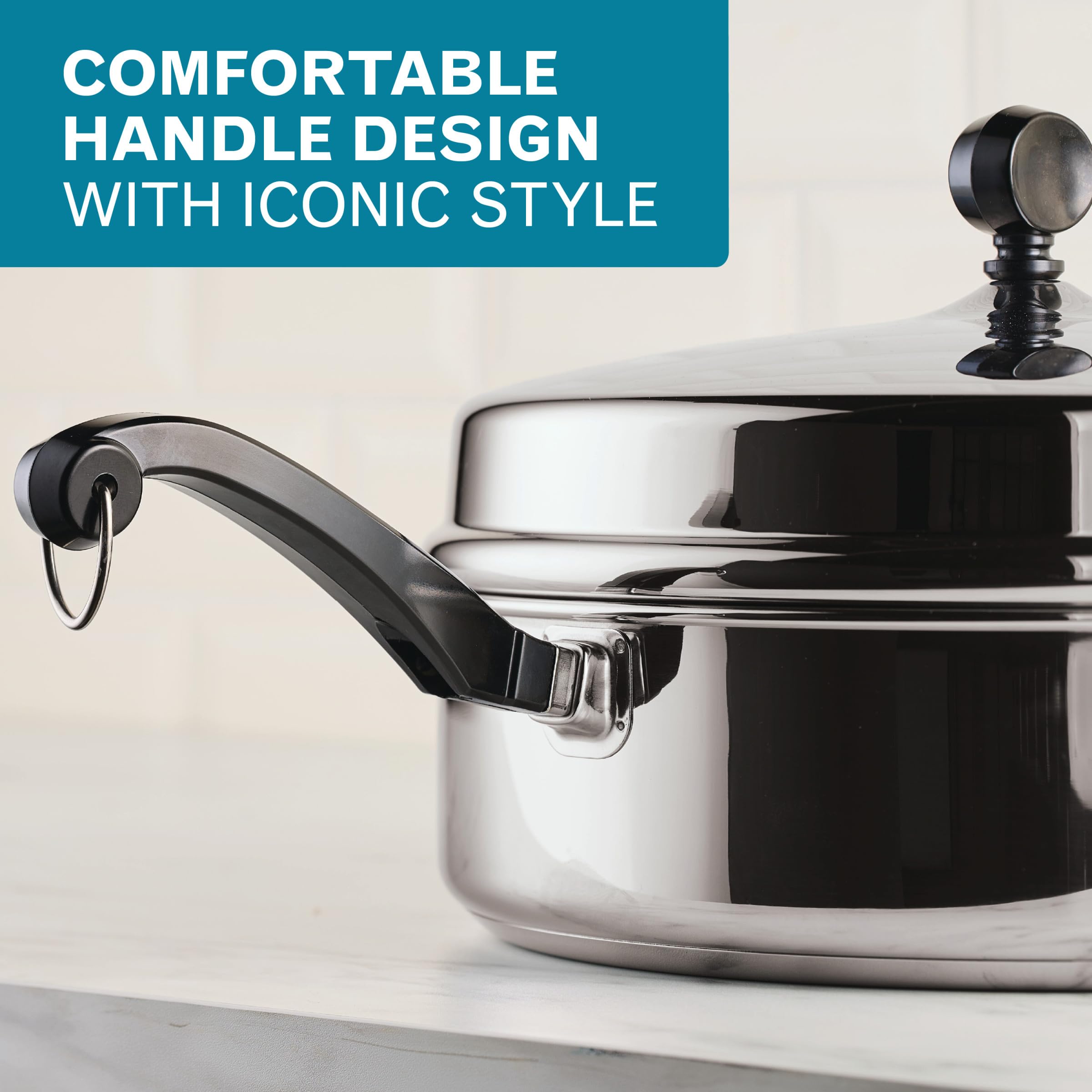 Farberware Classic Series Anniversary Edition Stainless Steel Saut   Pan and Lid with Helper Handle, Induction Suitable, 6 Quart