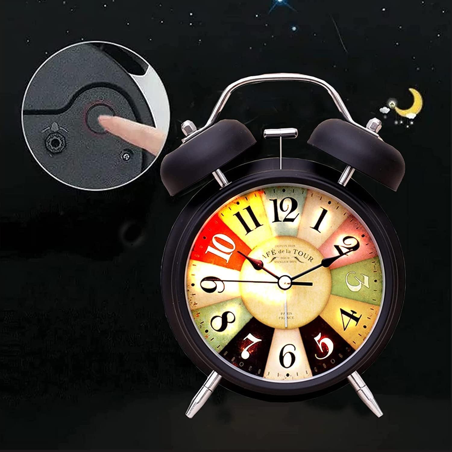 Aerys Vintage Twin Bell Alarm Clock, Analog Display, Night Led Light, Extra Loud Heavy Ringer, Table Clock For Students And Kids