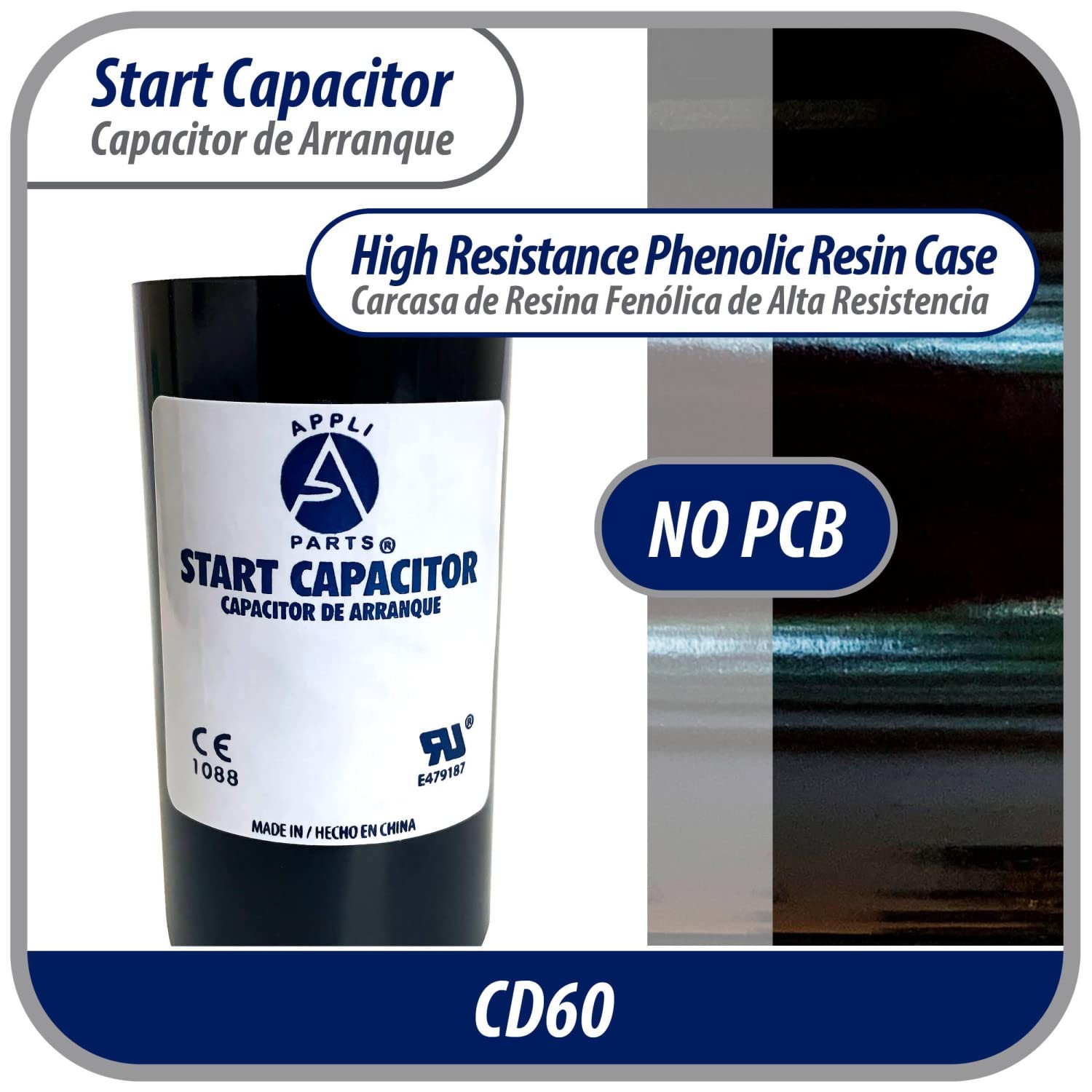 Appli Parts Motor Start Capacitor 161-193 Mfd (Microfarads) Uf 250 Vac Universal Fit For Electric Motor Applications 1-716 In Wi