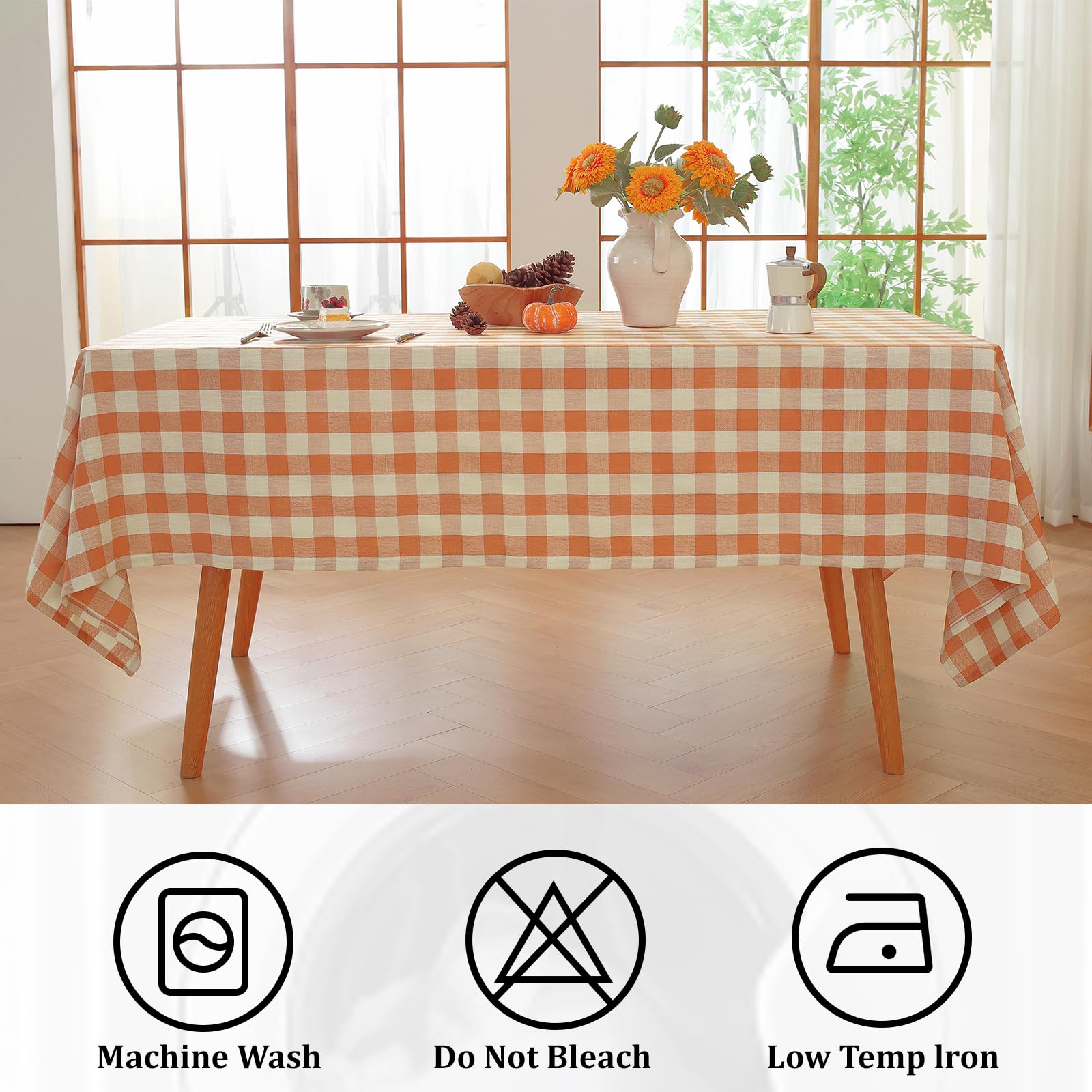 Alsoo Checkered Tablecloth Rectangle Gingham Table Cloth Washable Cotton Linen Fall Thanksgiving Buffalo Plaid Table Cover for P