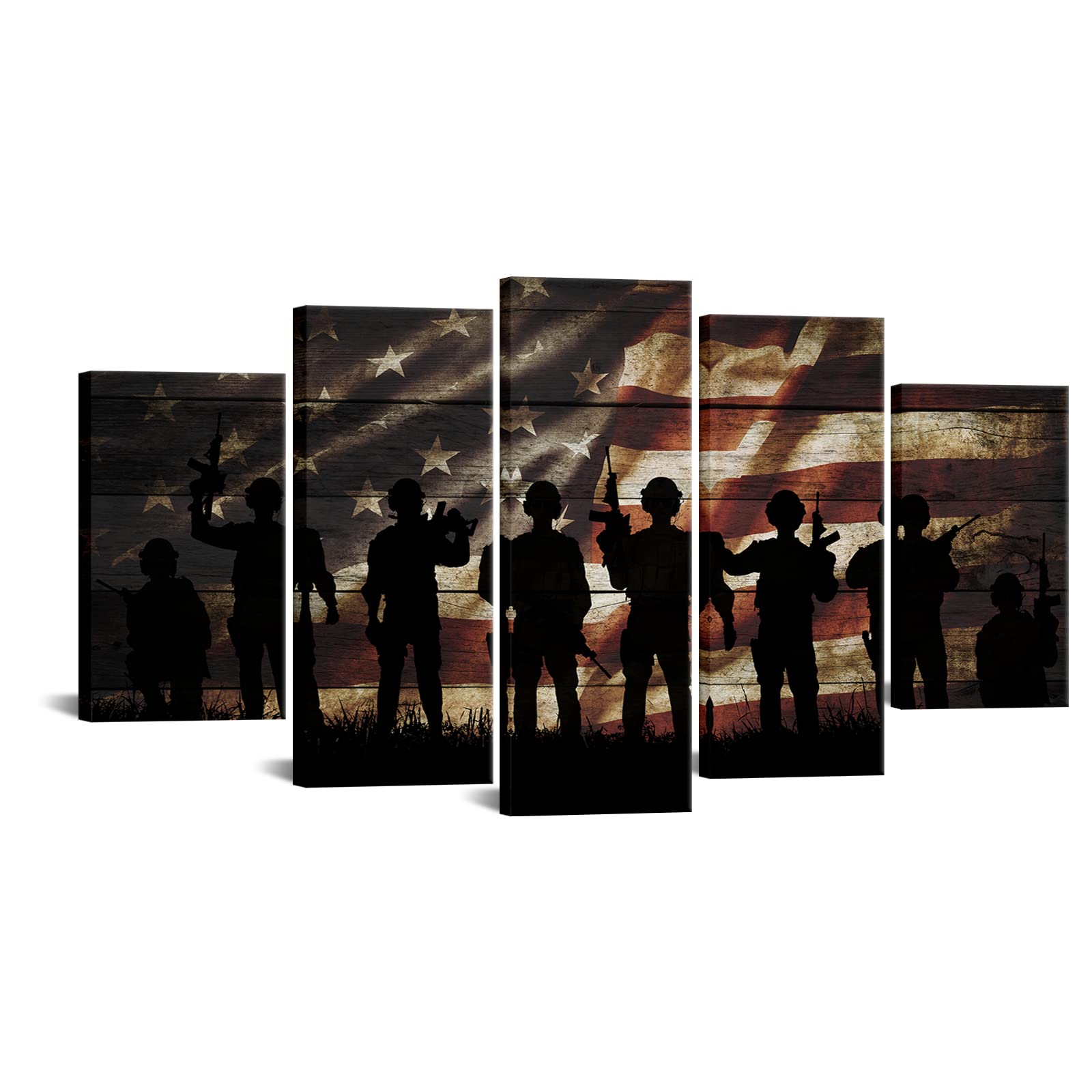 Vvovv Wall Decor American Flag Military Soldiers Army Canvas Wall Art Usa Flag Patriotic Theme Wood Textured Background Painting