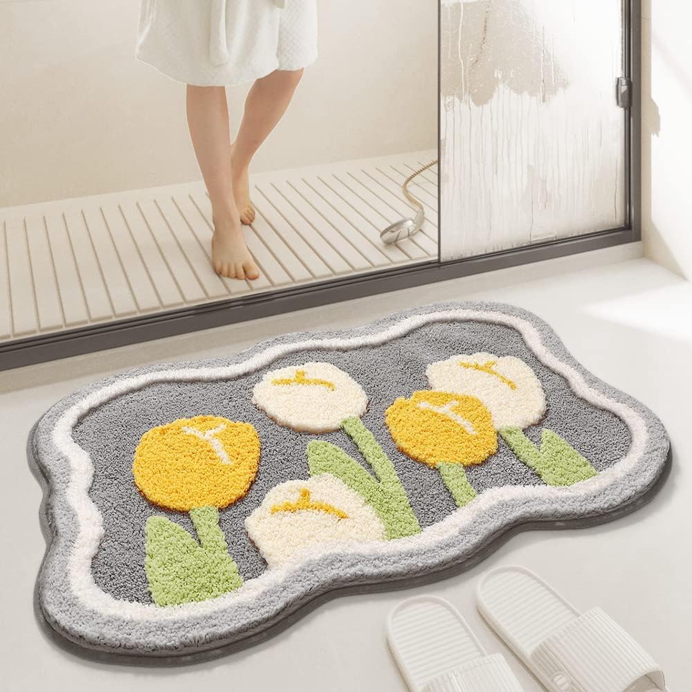 Roseate Tulips Super Soft Anti Skid (50X80 Cm) Super Absorbent Mats Microfibre 2000 Gsm Mat For Bathroom/Bedroom/Kitchen/Door Ma