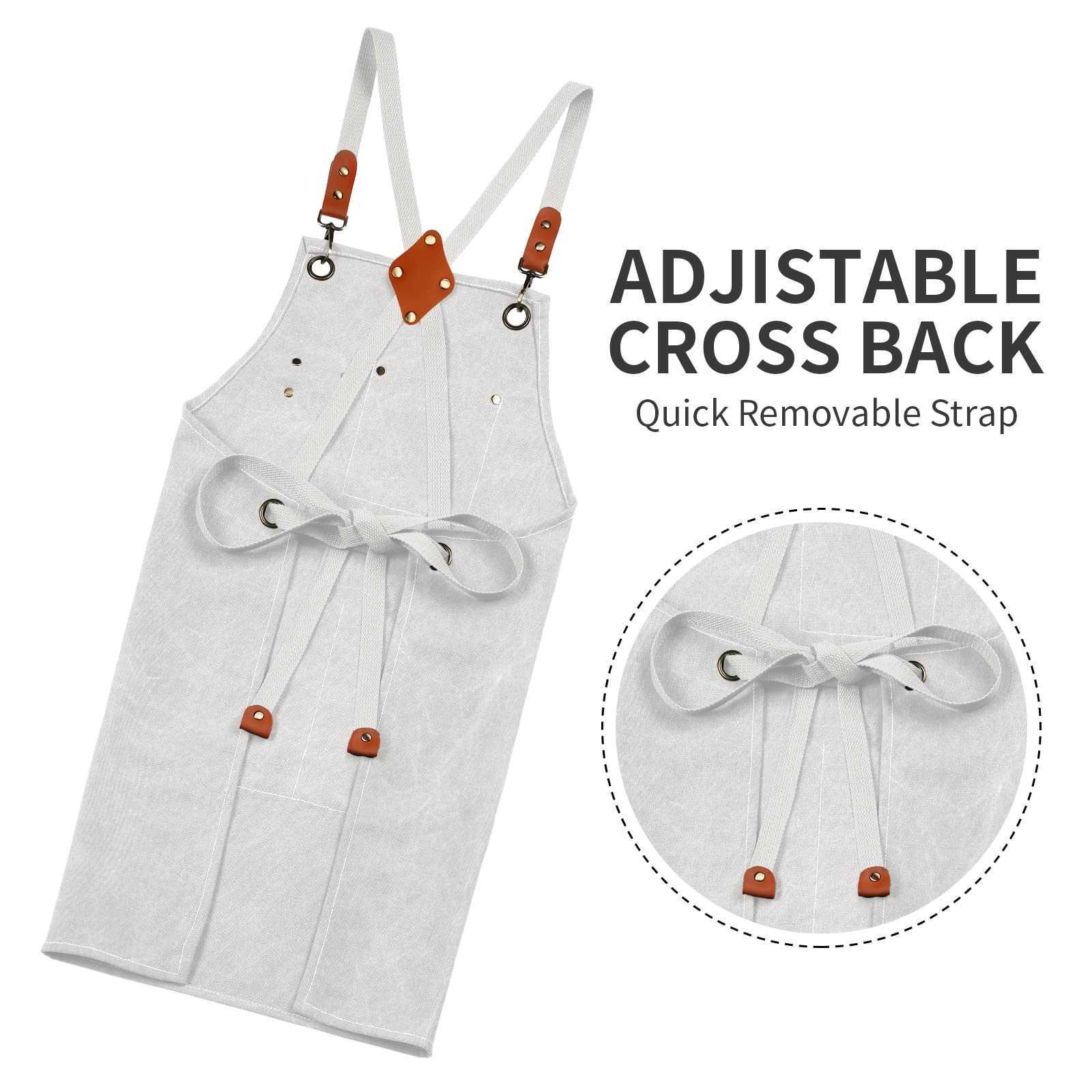 Zomao White Chef Aprons For Men Women With Large Pockets,Cotton Canvas Cross Back Apron,Kitchen Cooking Baking Bib Heavy Duty Ad