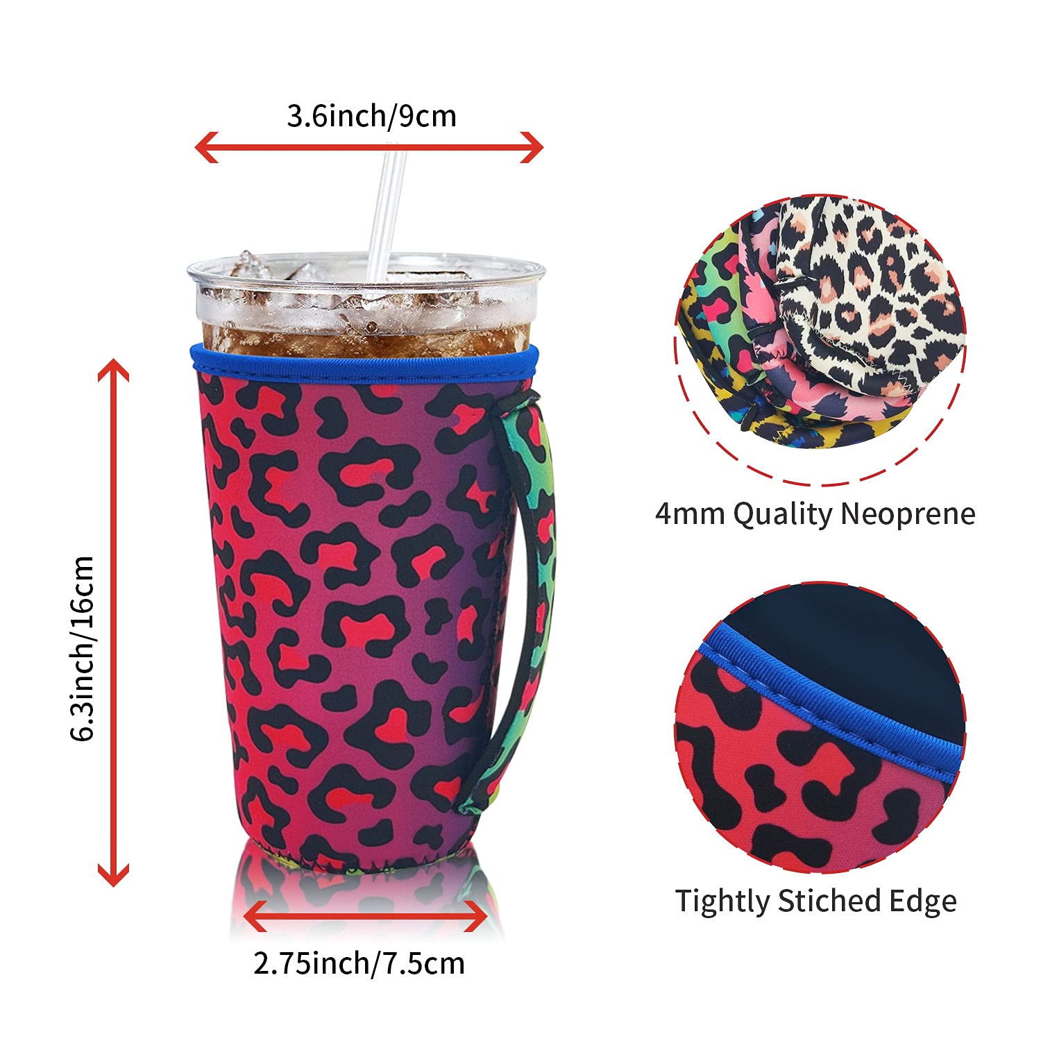 4Pack Reusable Iced Coffee Sleeve Insulator Cup Sleeves With Handle For Cold Drinks Beverages, Fits 30 - 32 Oz Large Coffee Cups