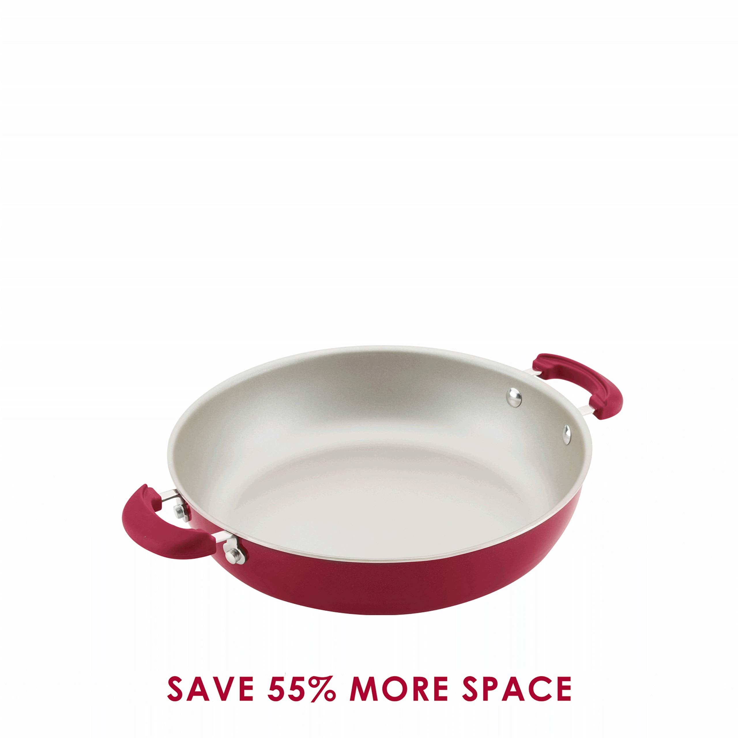 Rachael Ray 8-Piece Create Delicious Stackable Nonstick Cookware Set, Red Shimmer