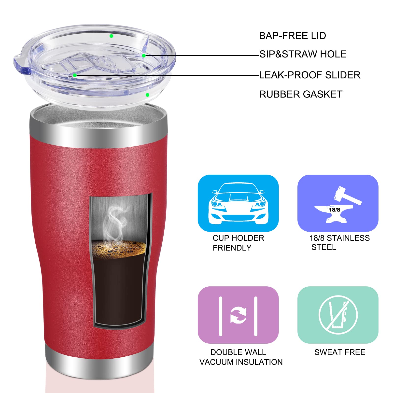 Vegond 20Oz Tumbler Stainless Steel Tumbler Cup With Lid And Straw Vacuum Insulated Double Wall Travel Coffee Mug(Brick Red 6 Pa