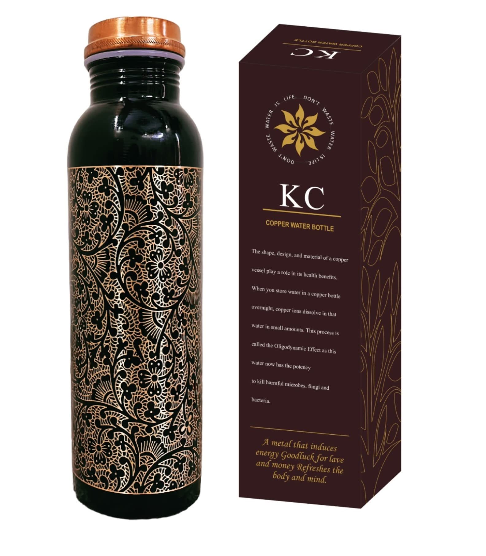 Kc Pure Copper Designer Water Bottle With Advanced Leak Proof Protection, Ayurveda And Yoga Health Benefits. (1000Ml, 1Unit) Wit