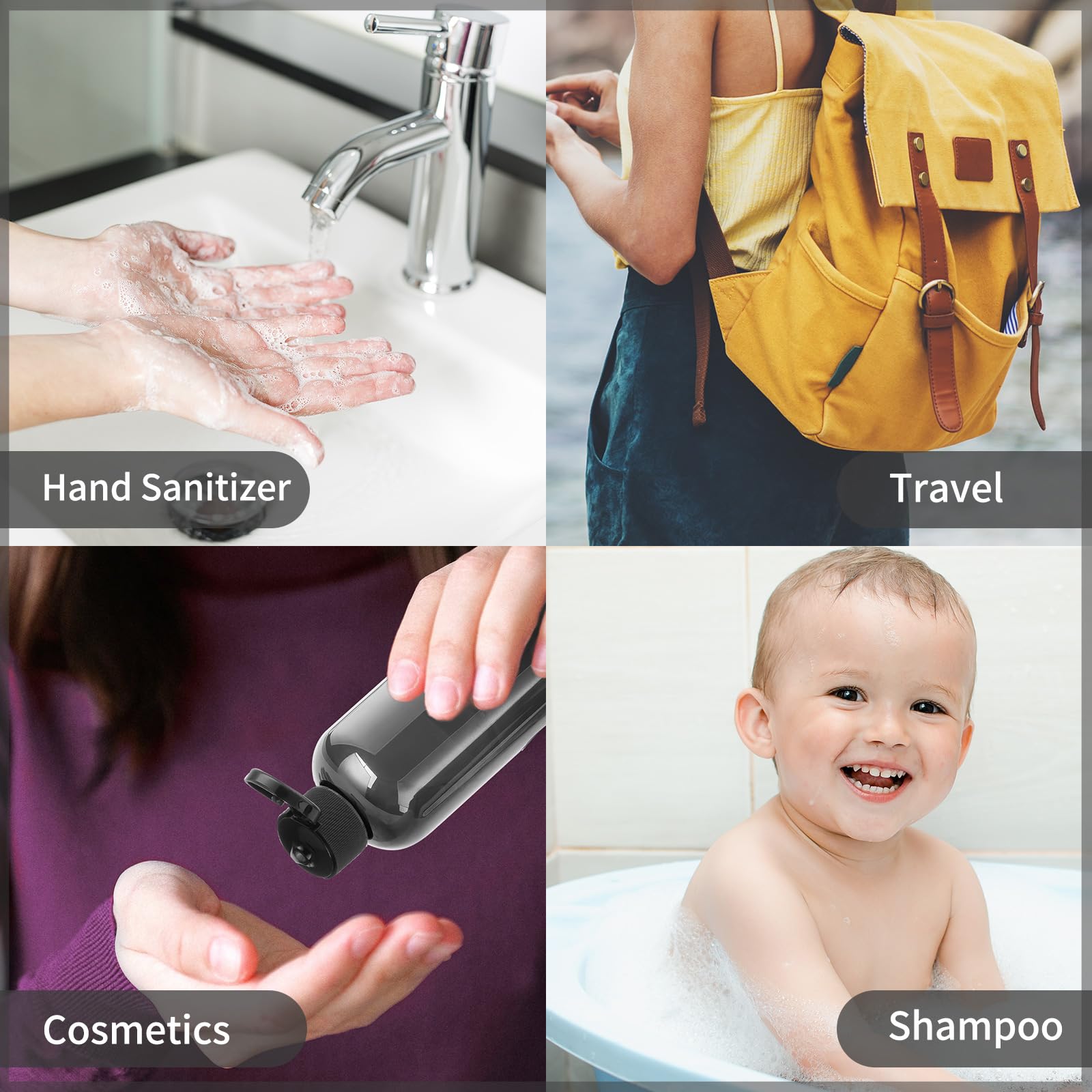 Lisapack 3.4Oz Travel Bottles With Flip Cap (5 Pcs) Empty Dispenser Container For Travel Size Cosmetics (100Ml, Black)