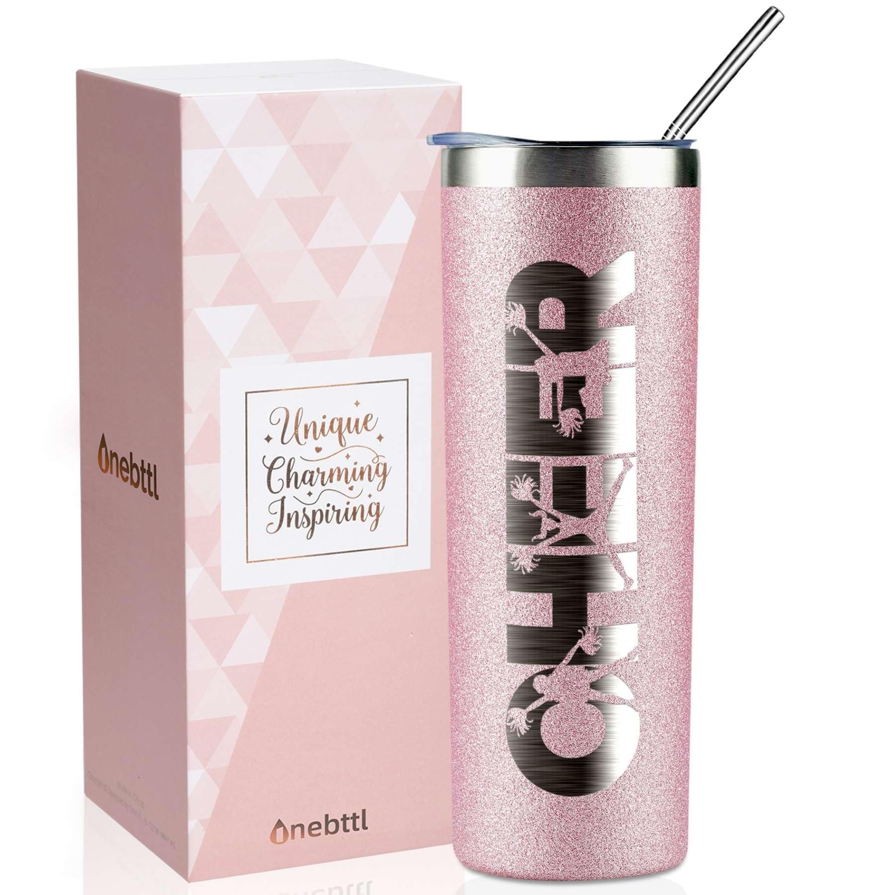Onebttl Cheerleader Glitter Tumbler Gifts For Girls  Cheer  20Oz/590Ml Stainless Steel Insulated Tumbler With Straw, Lid  Gif