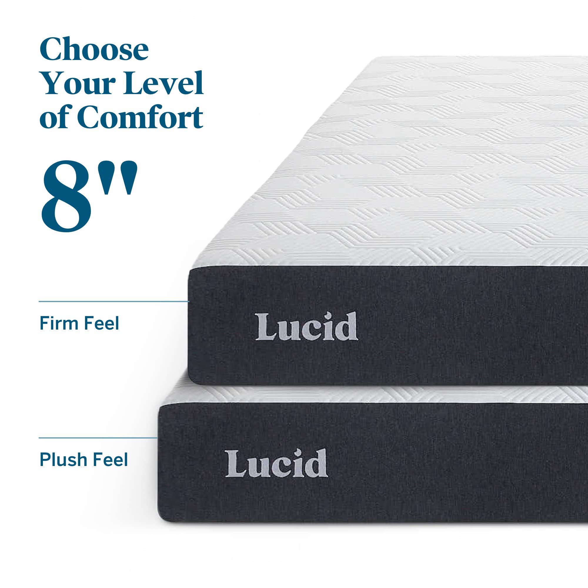 Lucid 8 Inch Queen Mattress - Plush Gel Memory Foam Mattress - Bamboo Charcoal Foam -Gel Infused- Hypoallergenic Foam Mattress