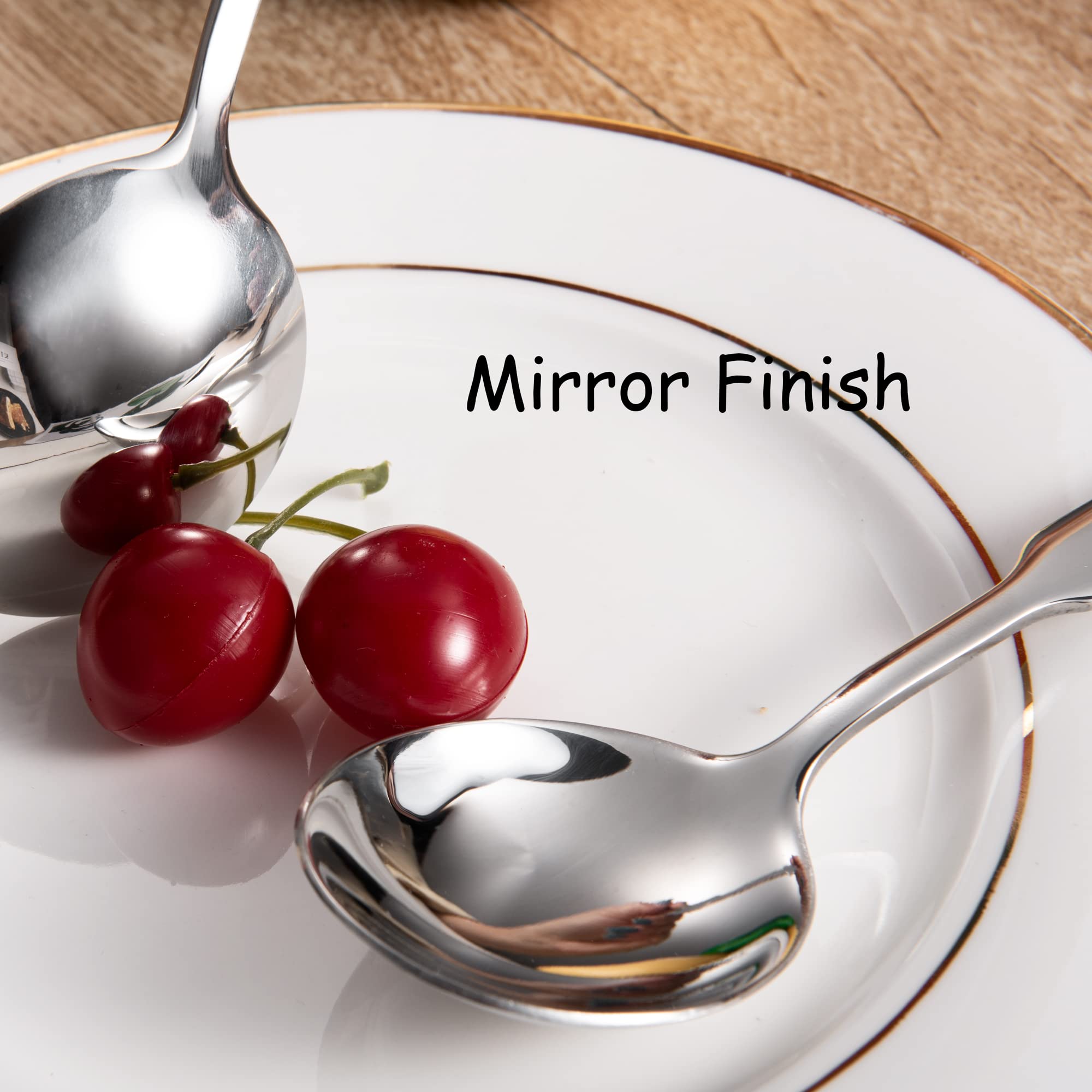 Imeea Big Soup Spoons 7.75-Inch Round Soup Spoons Large Scoop Heavy Duty 316 Stainless Steel Soup Spoons With Long Handle, Set O