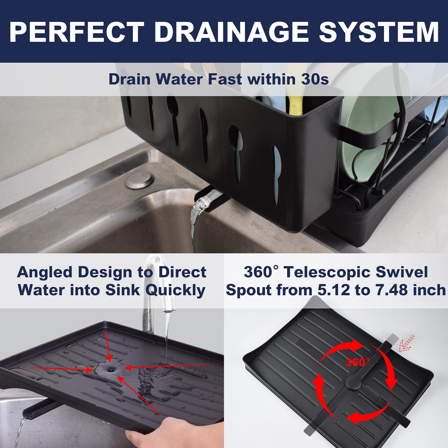 Anvori 2 Tier Large Kitchen Dish Drying Rack With Drainboard Stainless Steel, Dish Racks Drainers For Kitchen Counter Rust-Proof