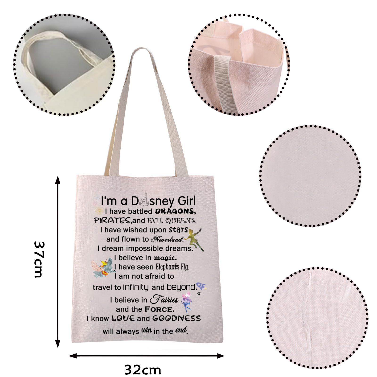 Vamsii Girls Trip Gift Magic Kingdom Vacation Tote Bag Neverland Grocery Bag Fairies Travel Bag (Win In The End Tote)