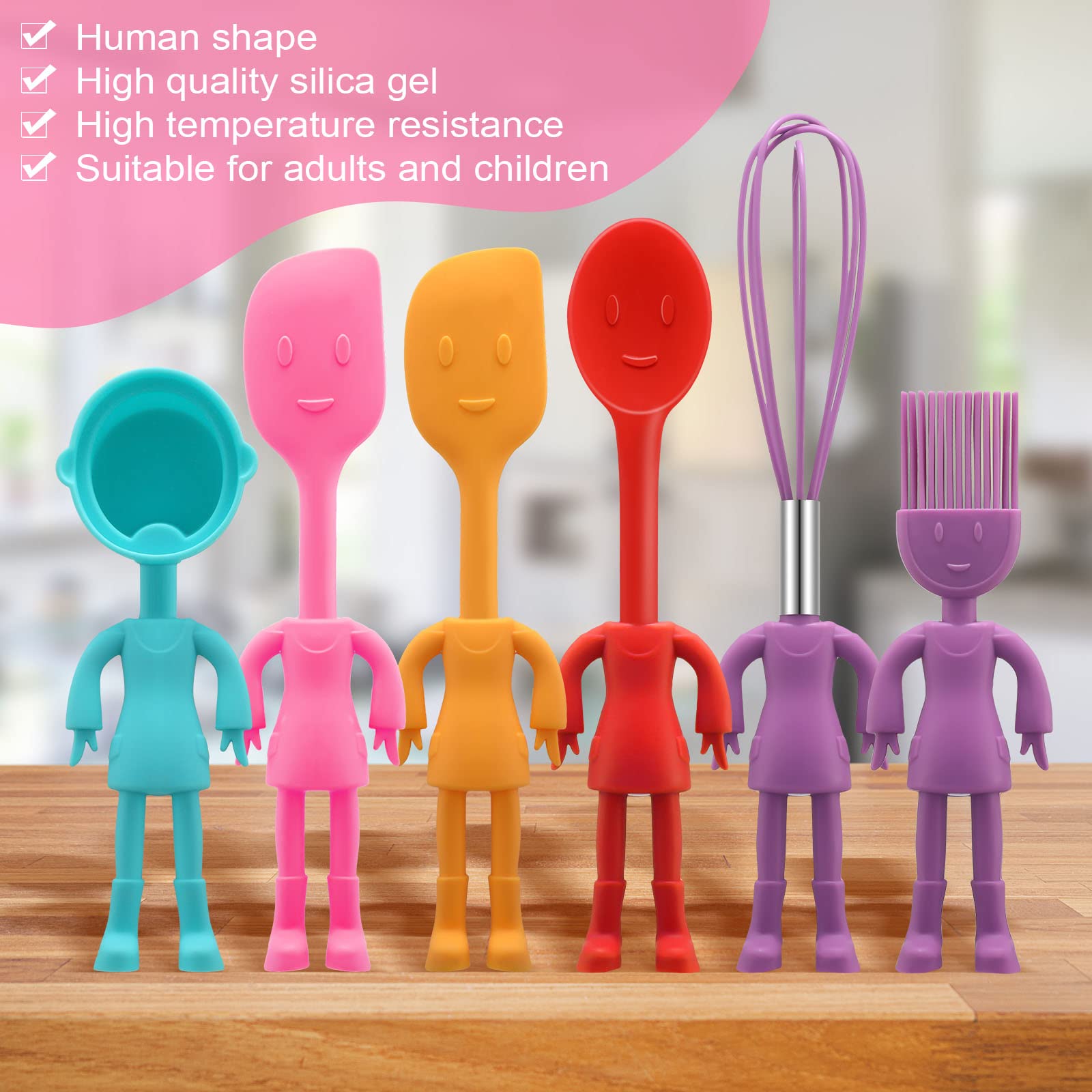 Human Shaped Kitchen Utensils Set 6 Piece Non Stick Heat Resistant Baking Tools Kitchen Gadgets Silicone Cute Utensils With Comf
