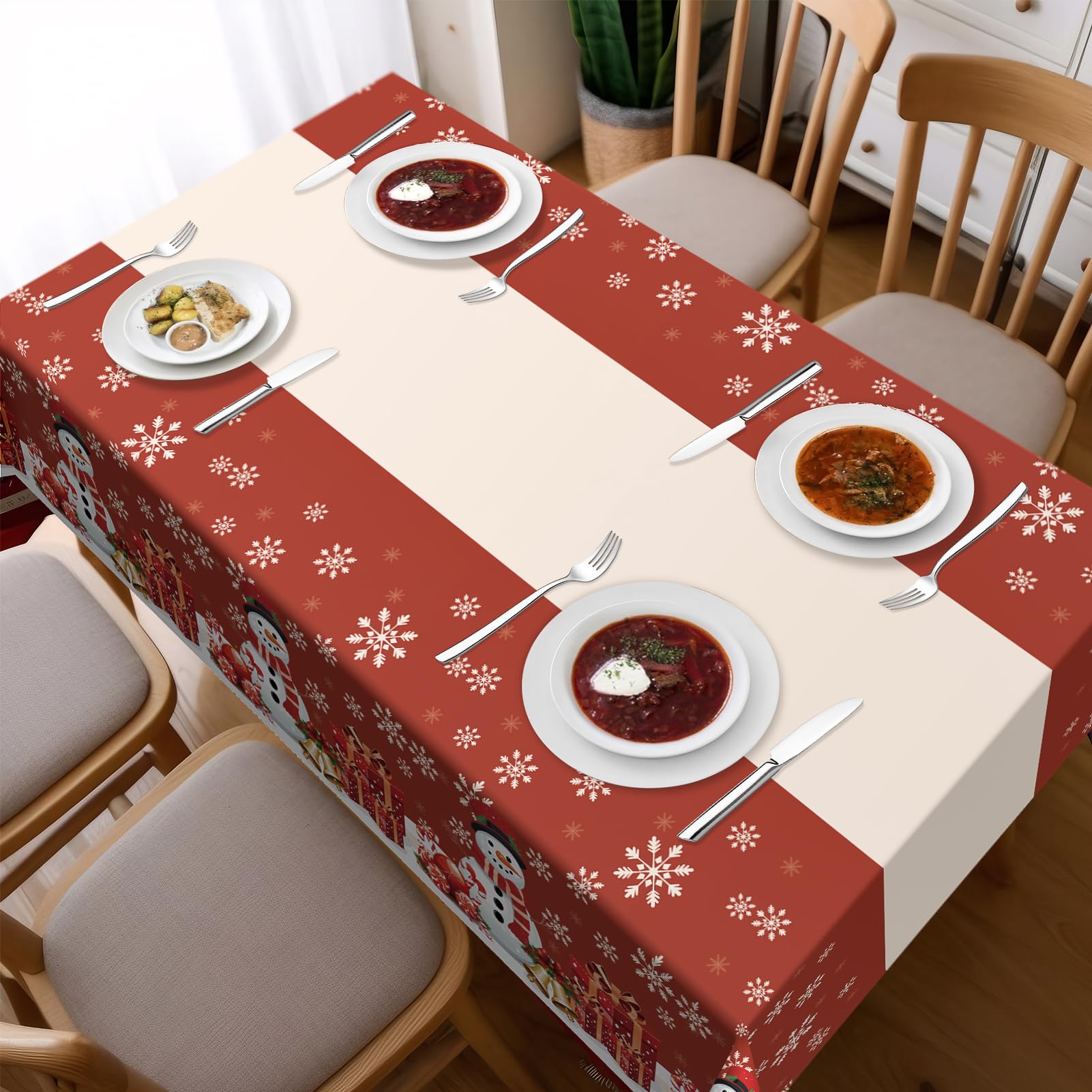 Christmas Tablecloth, 3 Pack Disposable Plastic Tablecloth 54'' X 108'' Christmas Party Supplies,Christmas Table Cloth Plastic T