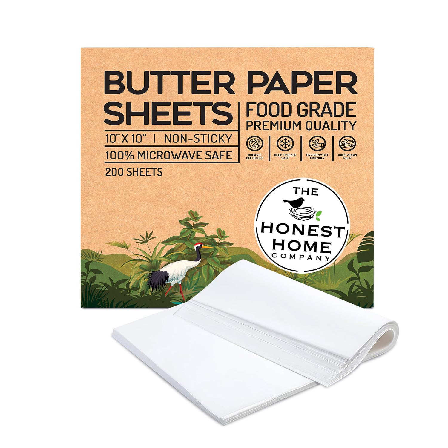 Honest Home Butter Paper Sheets | 200 Sheets | 10X10 Inch | Pre-Cut & Non-Coated | Food Safe & Non-Stick | For Baking And Air Fr
