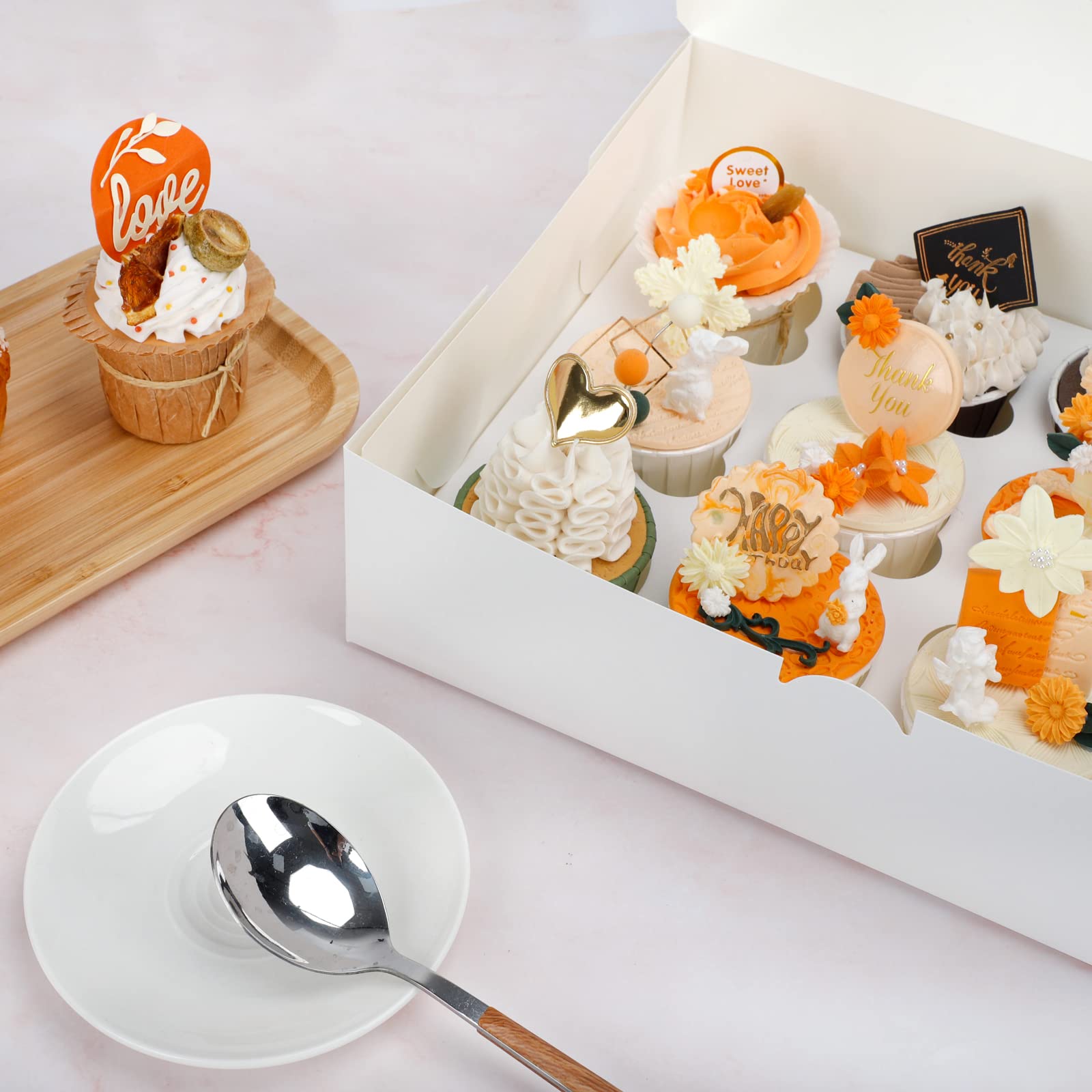 Moretoes 15 Sets Cupcake Boxes, 12 Count Cupcake Containers, 13X10X3.5 Inches Bakery Boxes With Window And Inserts To Fit Muffin