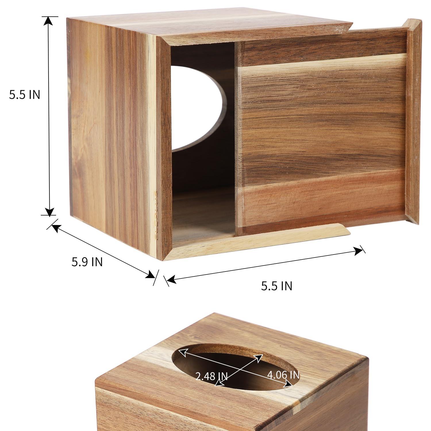 Catory Tissue Box Cover, Acacia Wood Tissue Box Cover Square, Rustic Tissue Box Holder Covers Your Tissues, Decorative Tissue Cu