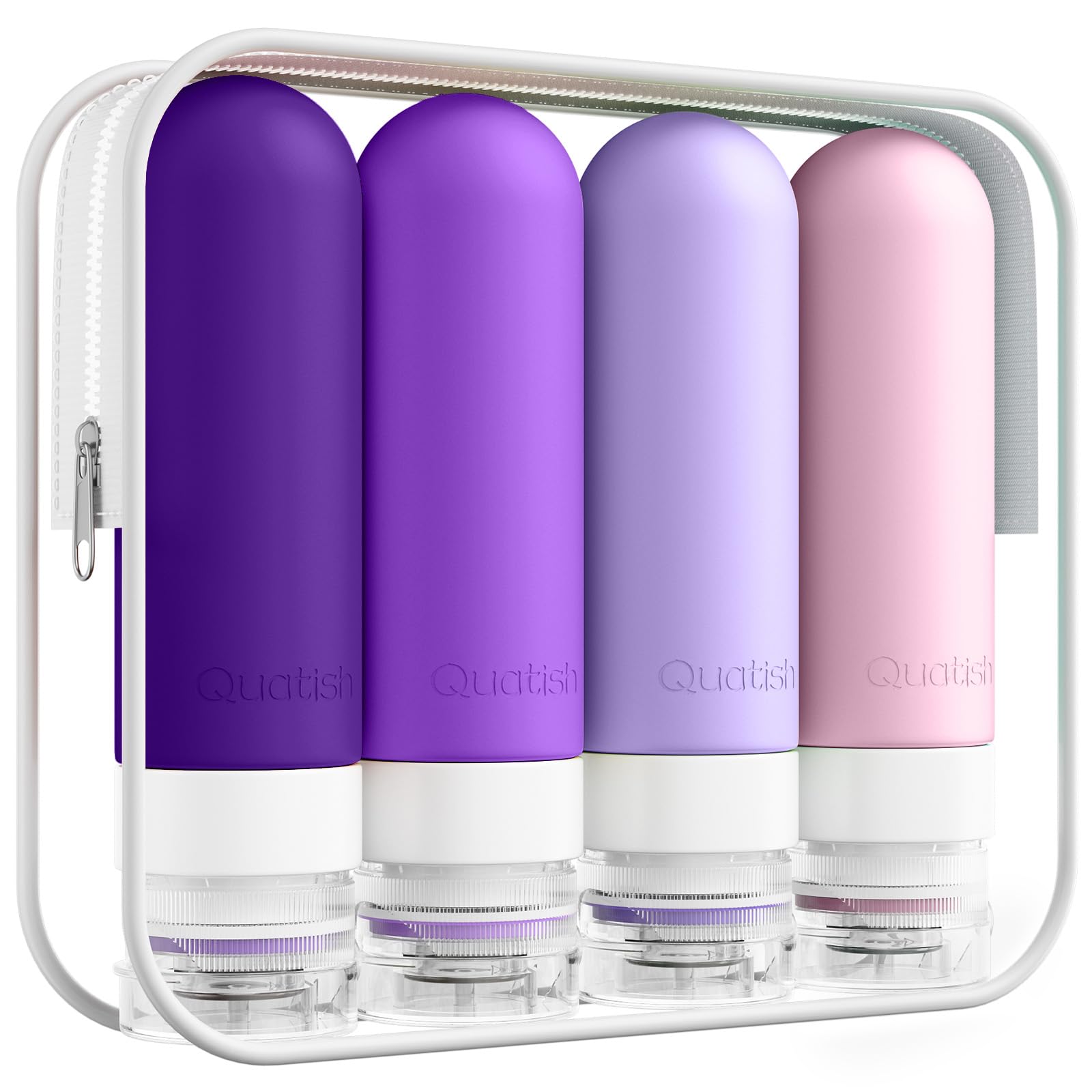 Quatish Travel Bottles for Toiletries, Original Patented Leak Proof Travel Size Containers, 3 oz Tsa Approved Silicone Shampoo a