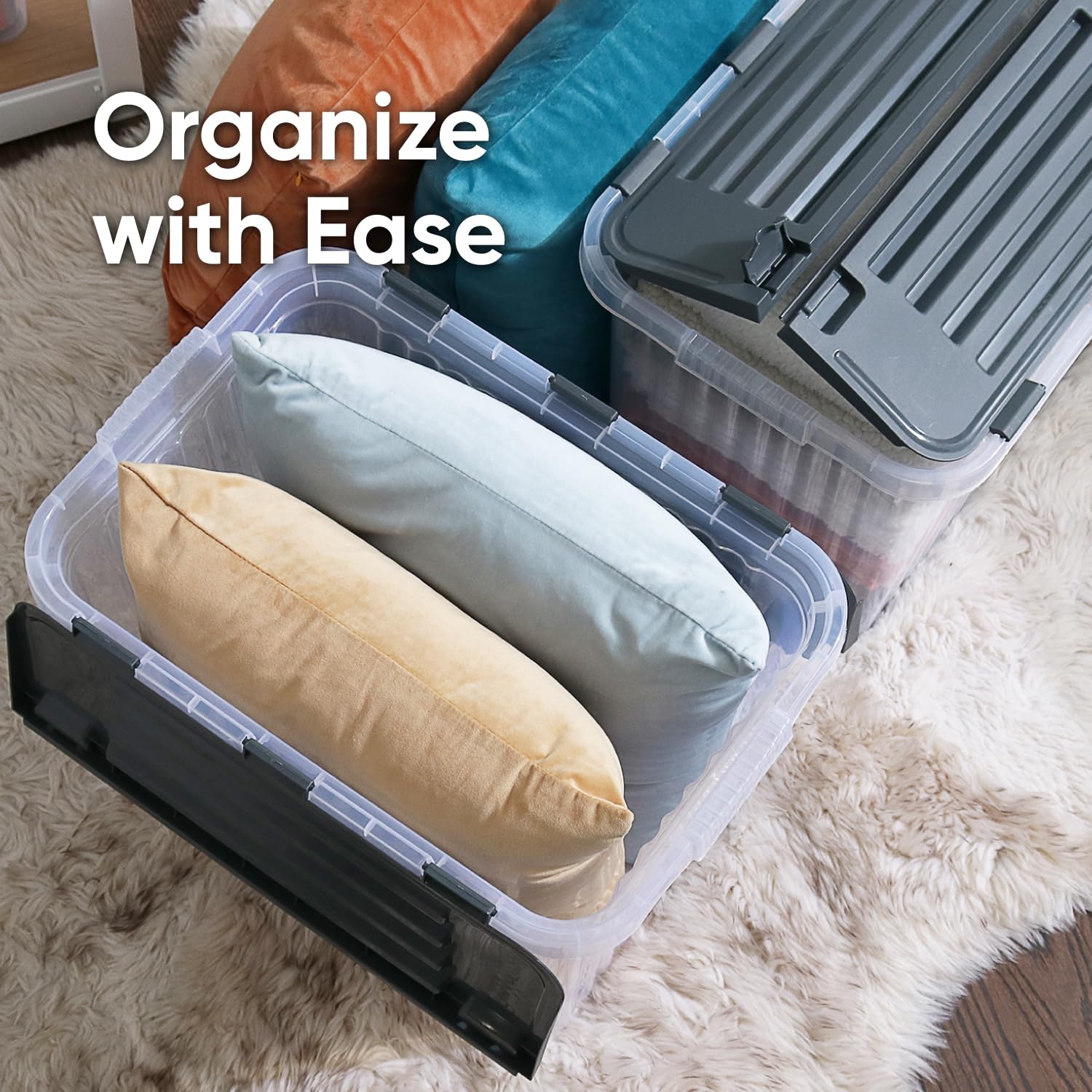 Superio Clear Storage Boxes With Attached Lids, Plastic Container Bins With Hinged Lids For Organizing, Stackable Crates, Bpa Fr