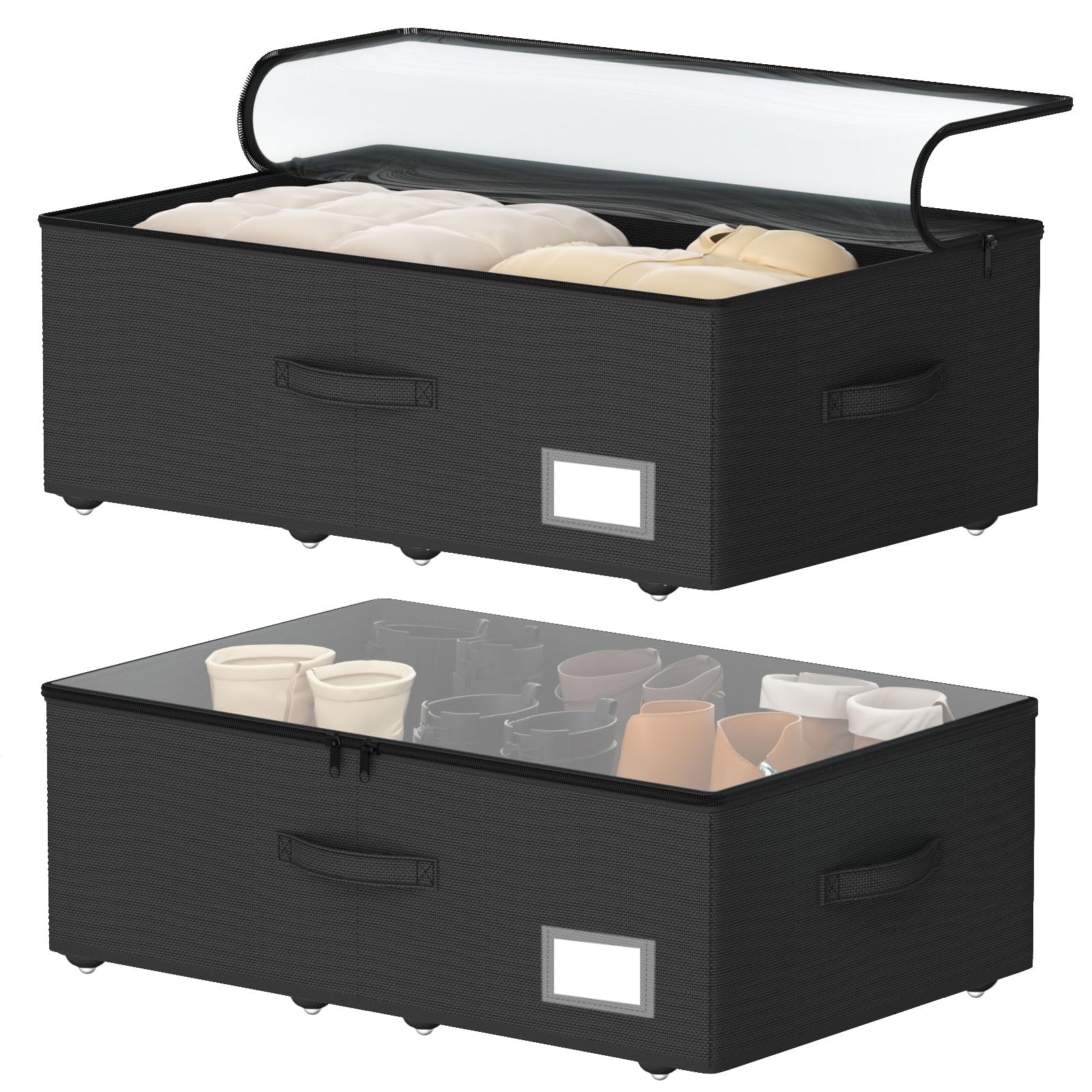 EE-RoomWorld Underbed Storage With Wheels, No Assemble Required 10 inches Height Underbed Storage Bins,Large Capacity Rolling Un