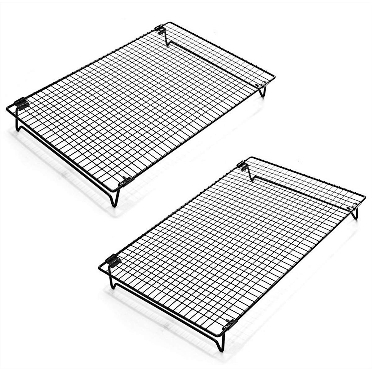 Kingrol 2-Piece Cooling Rack With Collapsible Folding Legs - For Cooking, Roasting, Drying, Grilling (Black)