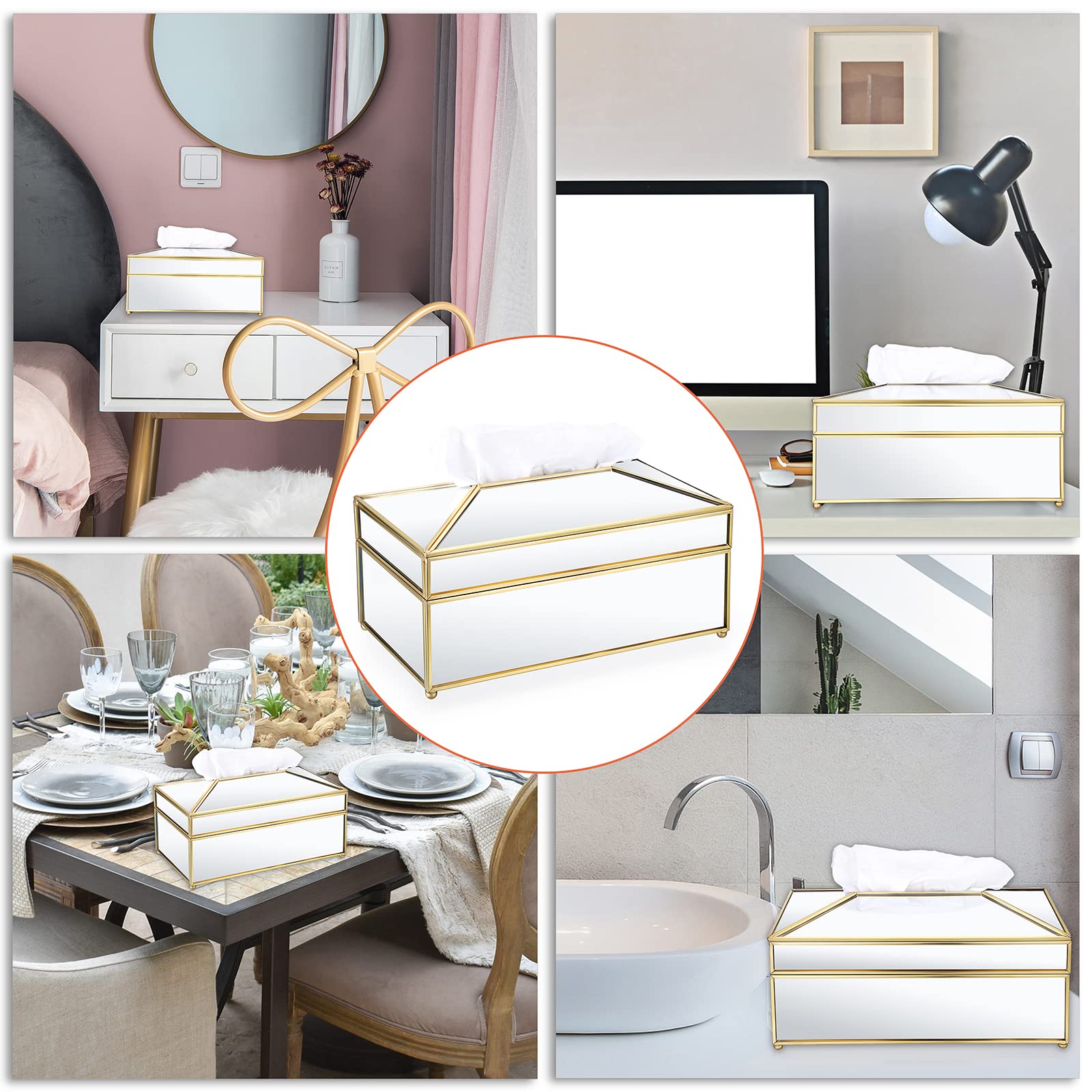 Sumnacon Rectangular Mirror Glass Paper Tissue Box, Decorative Glass Napkin Storage Box, Facial Tissue Holder For Dresser, Bathr