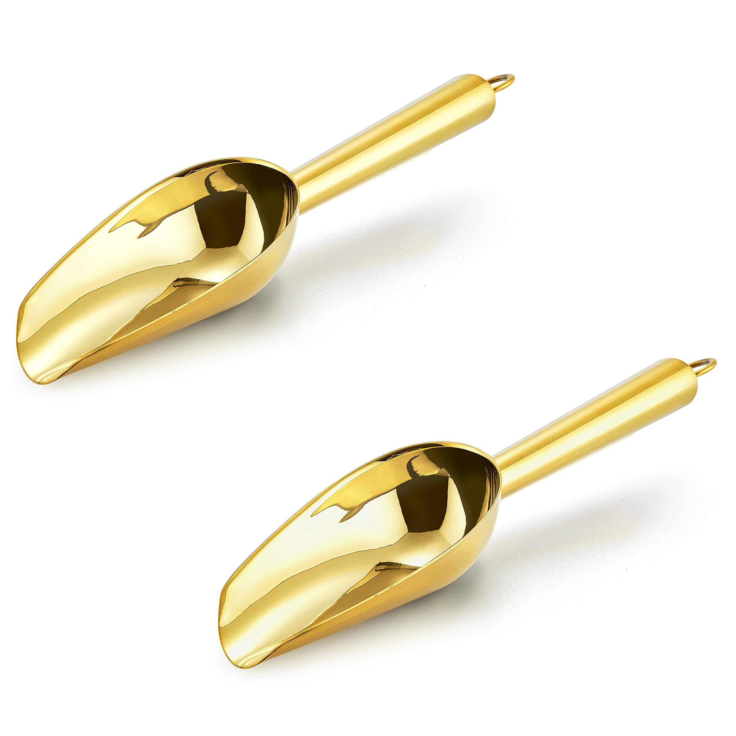Mini Ice Scoop Set Of 2, E-Far 3 Ounce Gold Stainless Steel Scoops For Candy/Flour/Sugar, Small Metal Scoops For Party/Canisters