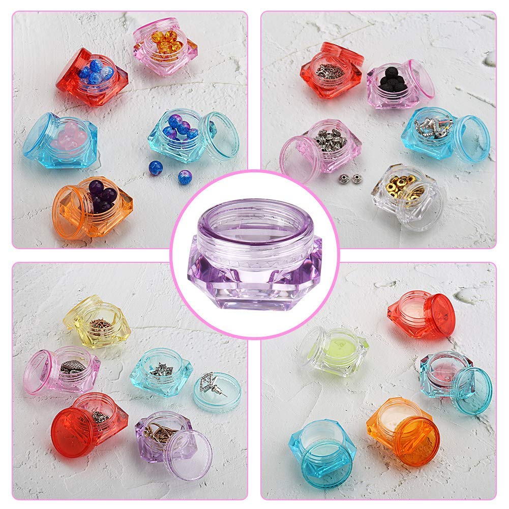 Healthcom 50 Pcs 5 Gram/5 ML Cosmetic Sample Empty Container Plastic Clear Cosmetic Pot Jars with Lids Diamond-shape Makeup Jars Bottles for Eye Shadow Nails Powder Jewelry Mix-Color