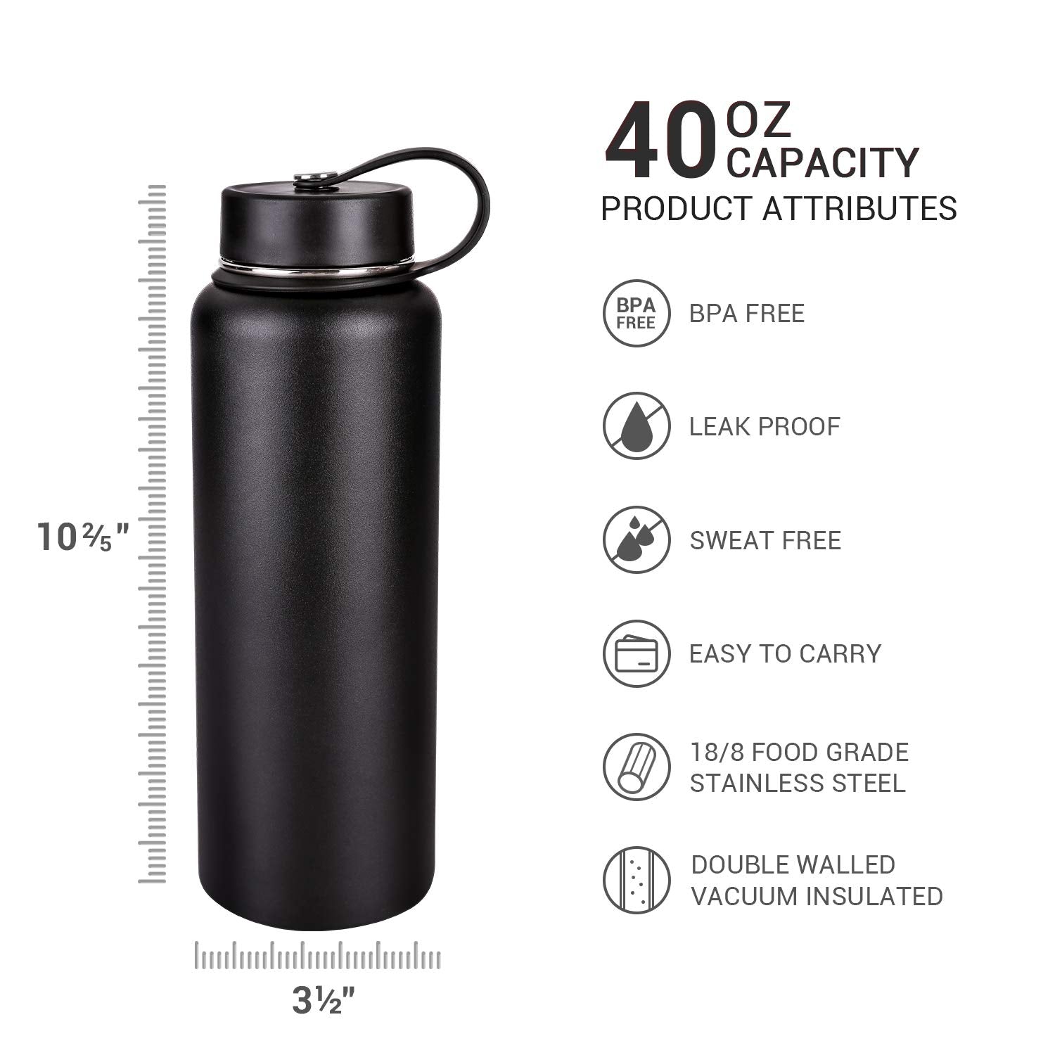 S.Y Home&Outdoor Insulated Water Bottle Wide Mouth Stainless Steel Vacuum Insulated Travel Sports Water Bottle, Bpa Free, Waterp