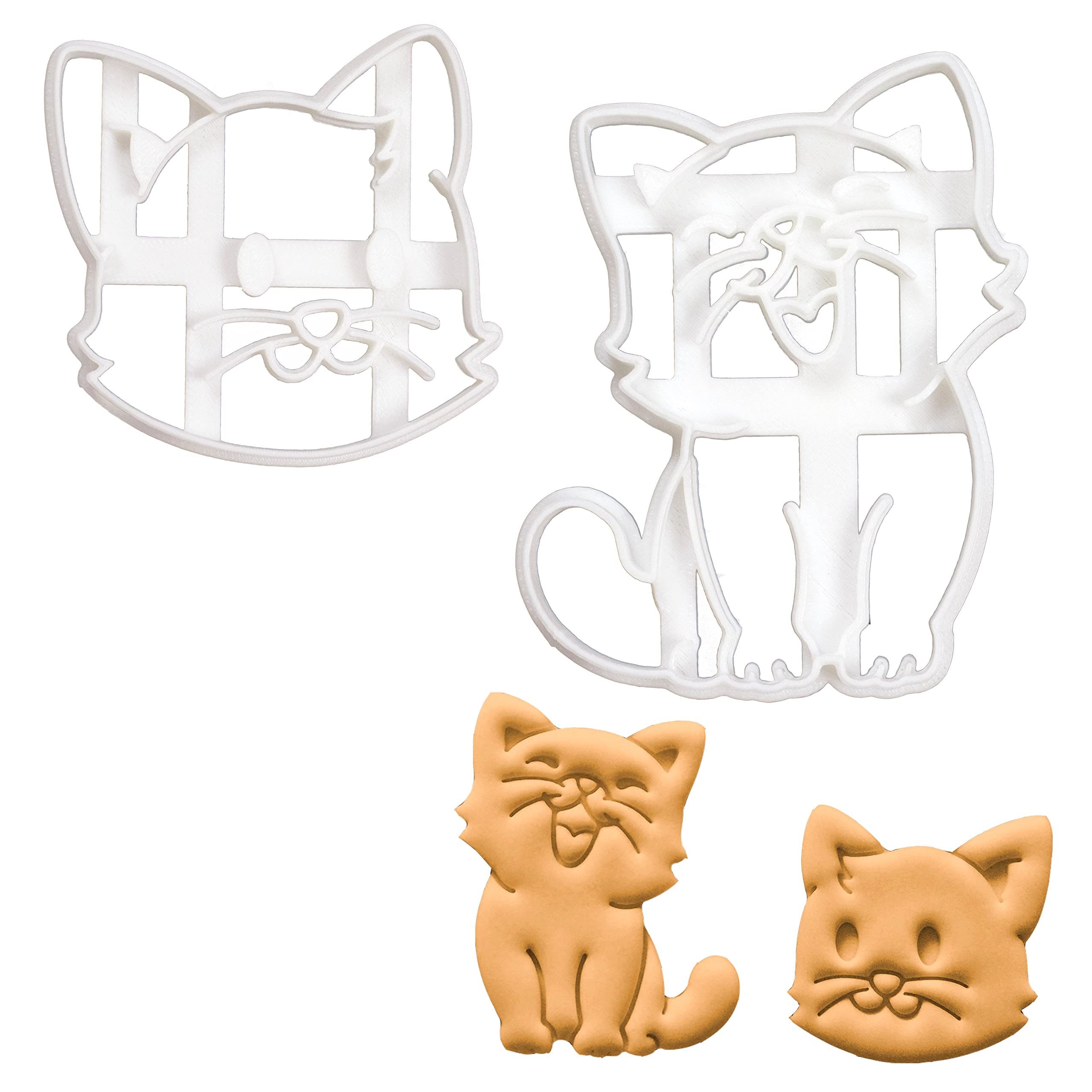 Set Of 2 Cat Cookie Cutters (Designs: Happy Cat And Cat Face), 2 Pieces - Bakerlogy
