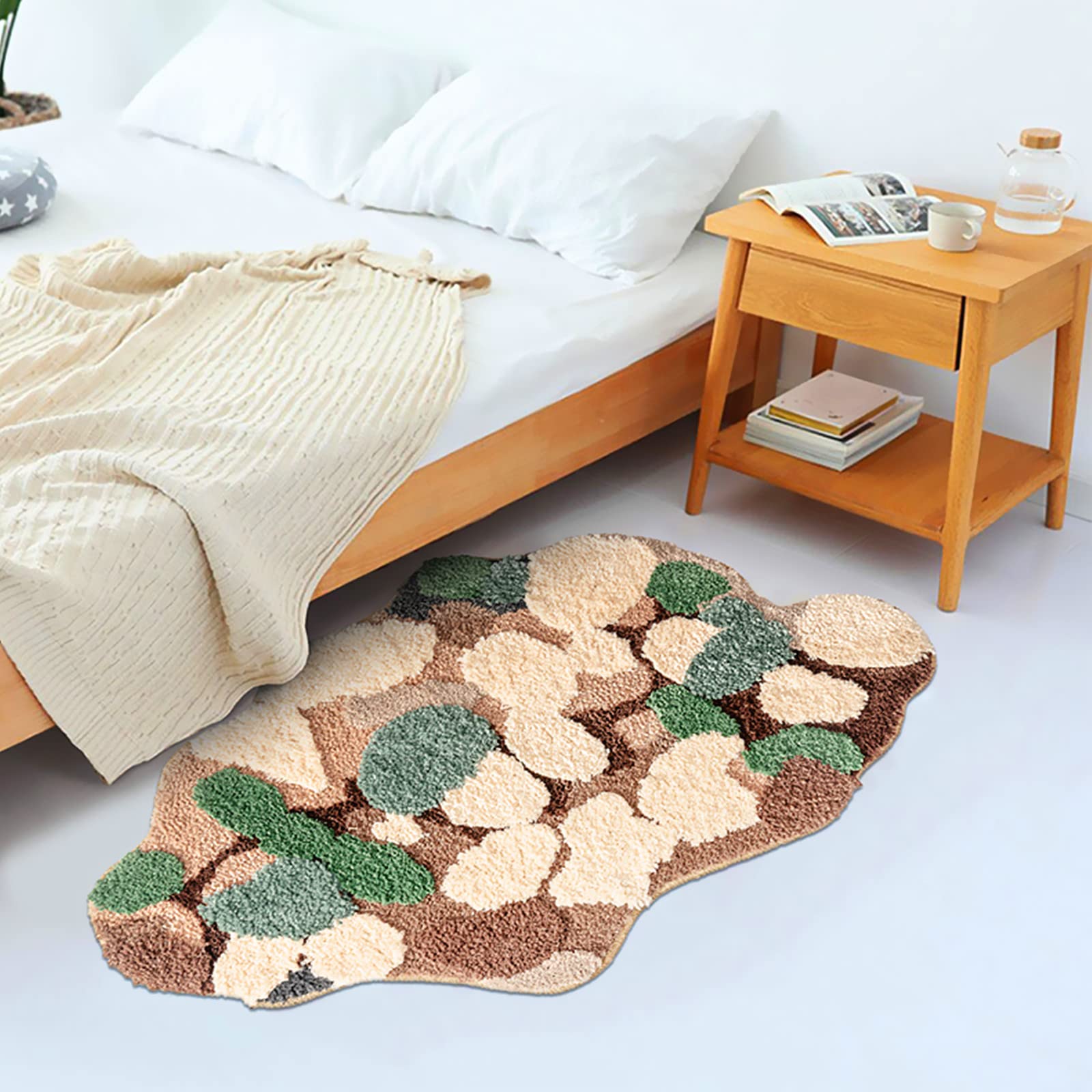 Bath Mat For Bathroom Cute Moss Decor Rug Non Slip Shaggy Bedroom Decor Home Entryway Door Mat 35.4''X23.6''