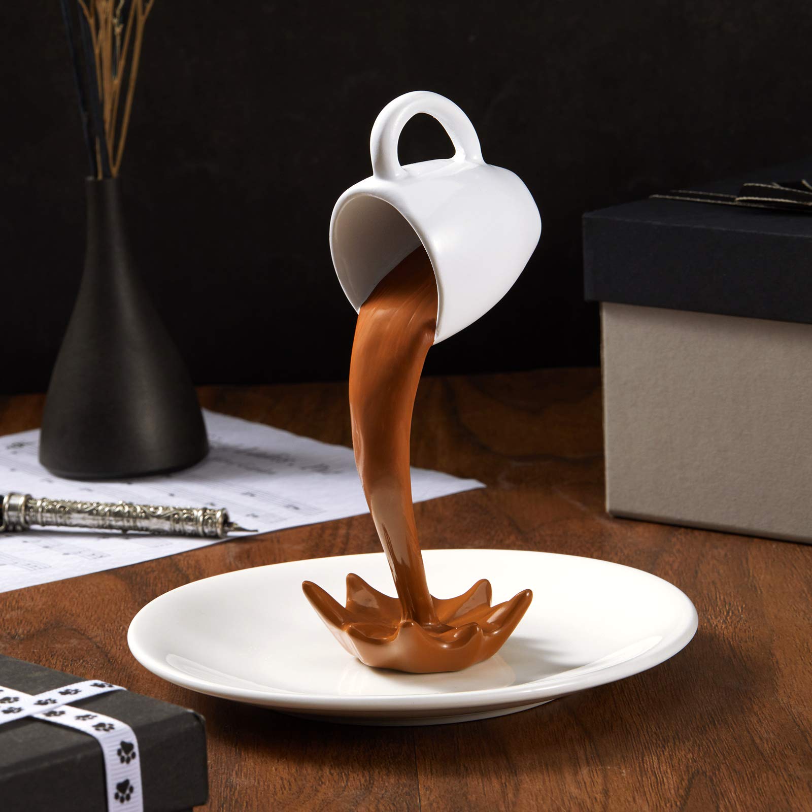 Jetec Floating Spilling Coffee Cup Magic Pouring Splash Cafe Novelty Funny Coffee Cup Sculpture Art Decoration For Home Decor Co