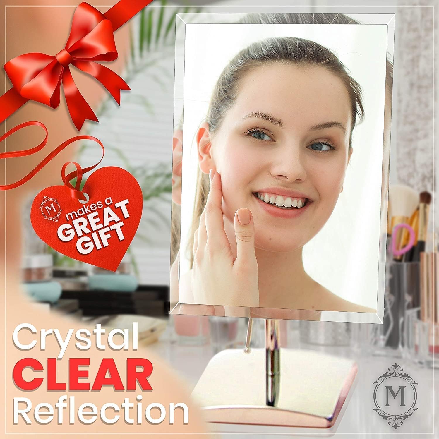 Large Tabletop Face Mirror with Stand - True No Magnification Single Sided Mirror for Retail Store Display Counter  Table Top Vanity & Bathroom Countertop - Frameless Rectangle 9.8 '' x 7 ''
