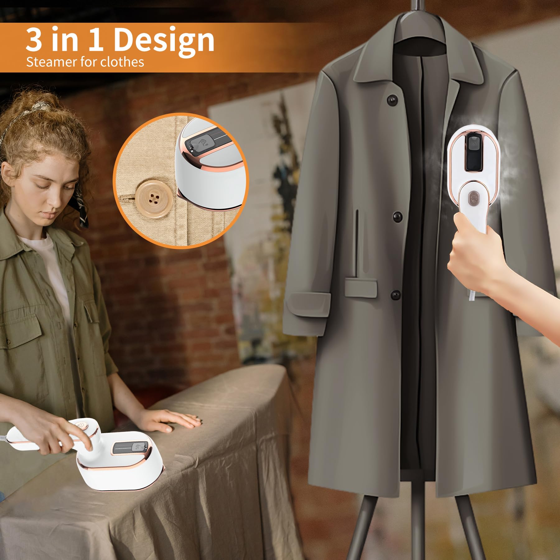 Steamer Iron,Handheld Clothing Steamer Travel Mini,Portable Steamer For Clothes,180 Rotatable,Ironing & Steaming 2 In 1,Dorm Roo