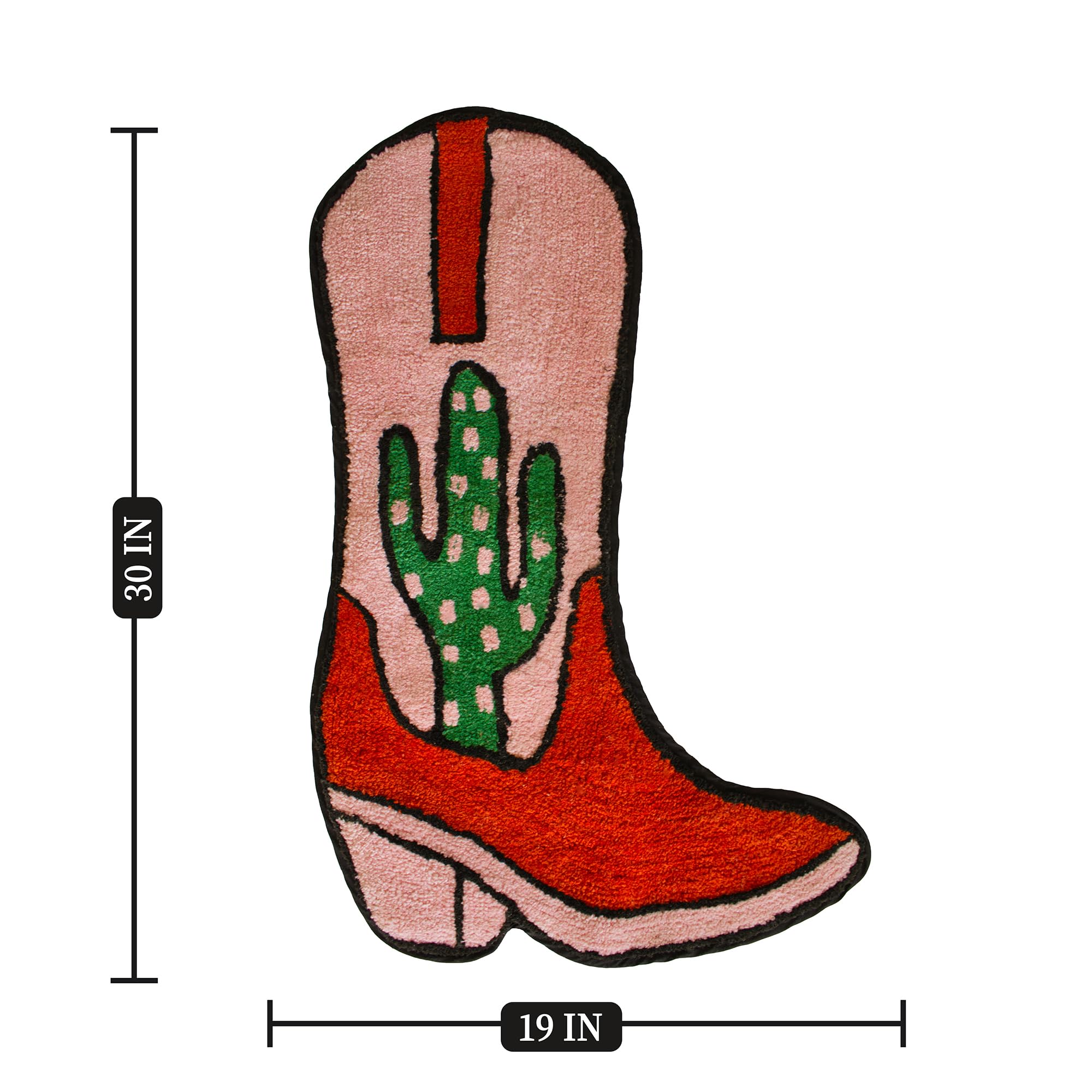 Cowboy Boot Bath Mat - 33'' X 20'' Western Boot Shaped Rug With Pink, Rust, And Green Cactus Design - Cowgirl Wall Decor - Water