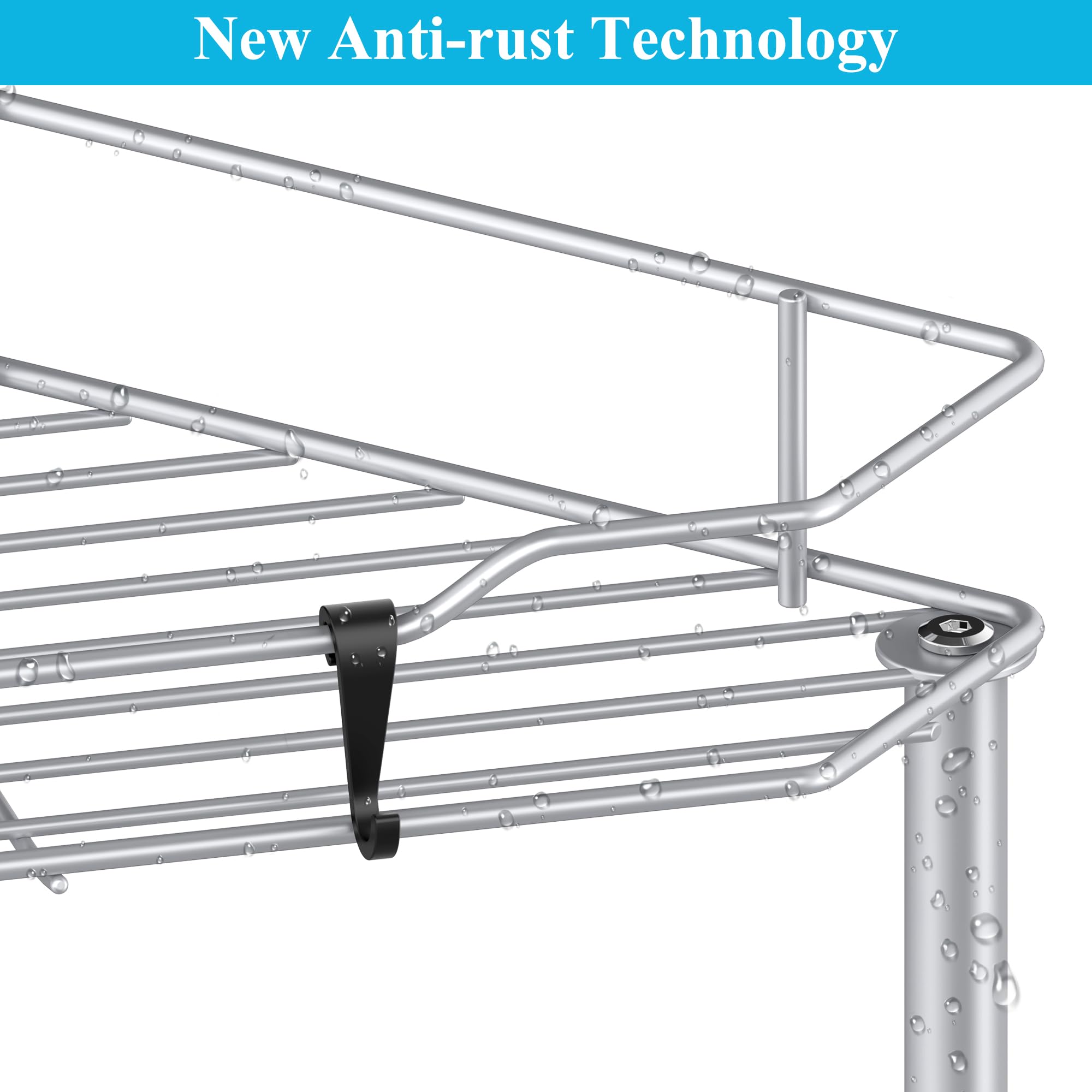 Huggiegems 3 Tier Floor Standing Corner Shower Caddy Organizer Shelf With Hooks, Bathroom Shelves Stand Rack, Silver