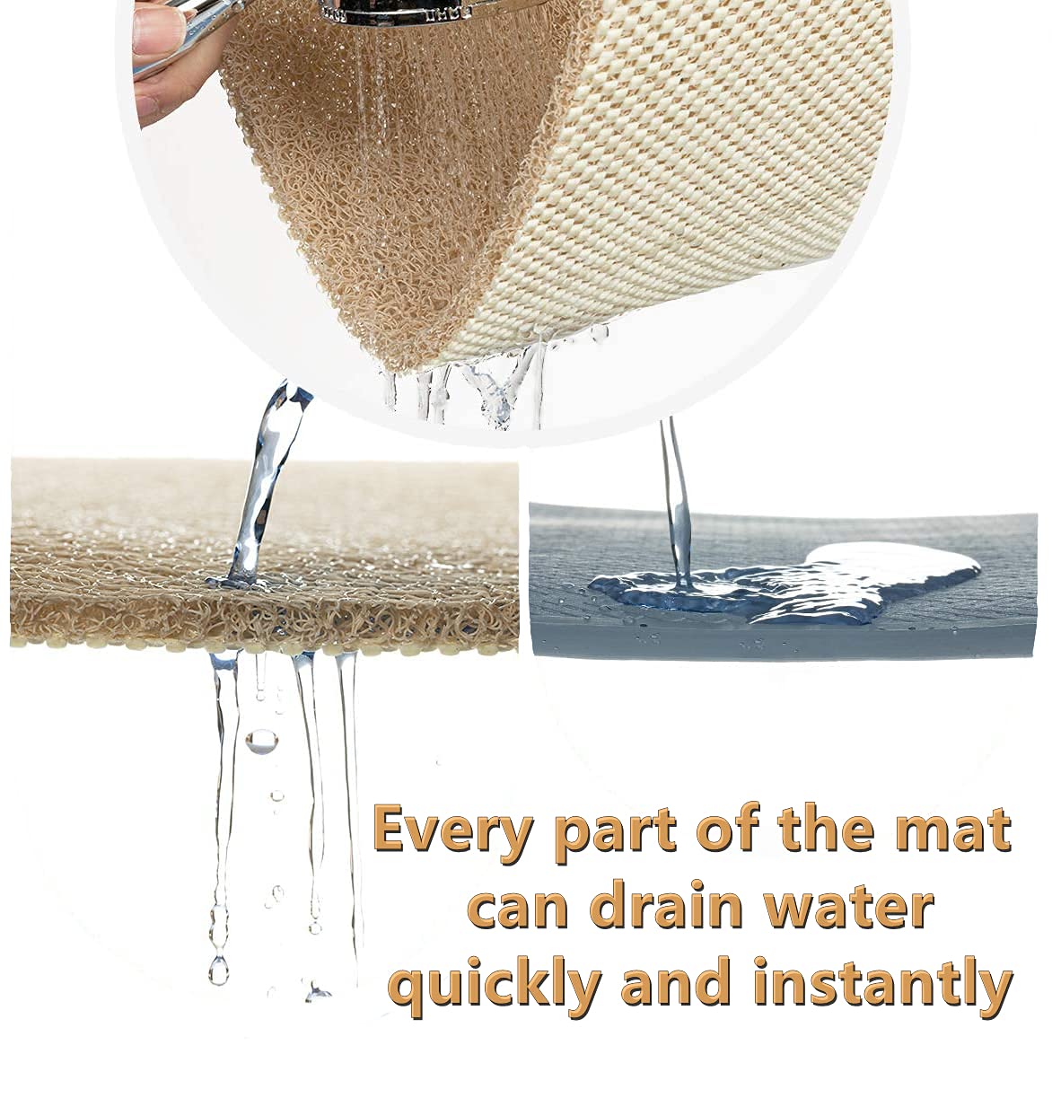 Anti Slip Shower Mat, Soft Textured Bath Mat, Easy Drain Non Slip Comfort Bathtub Mats, Quick Drying Pvc Loofah Bathroom Mats, P