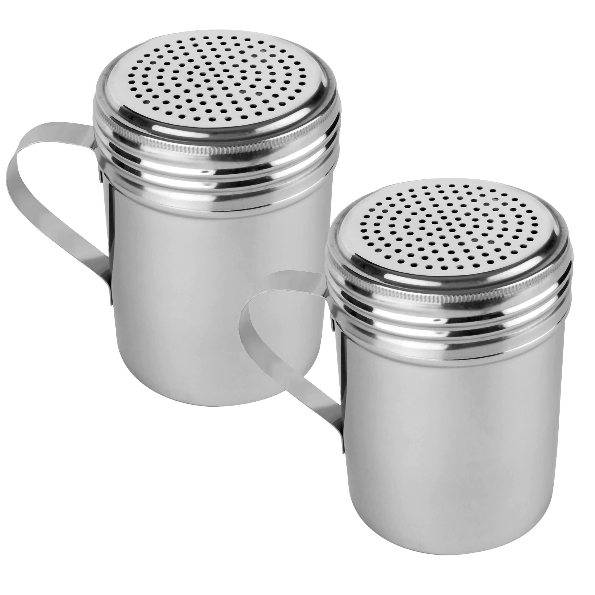 Ehomea2Z Stainless Steel Dredge Shaker Ideal For Salt, Spice, Sugar (2, 10 Oz With Handle)